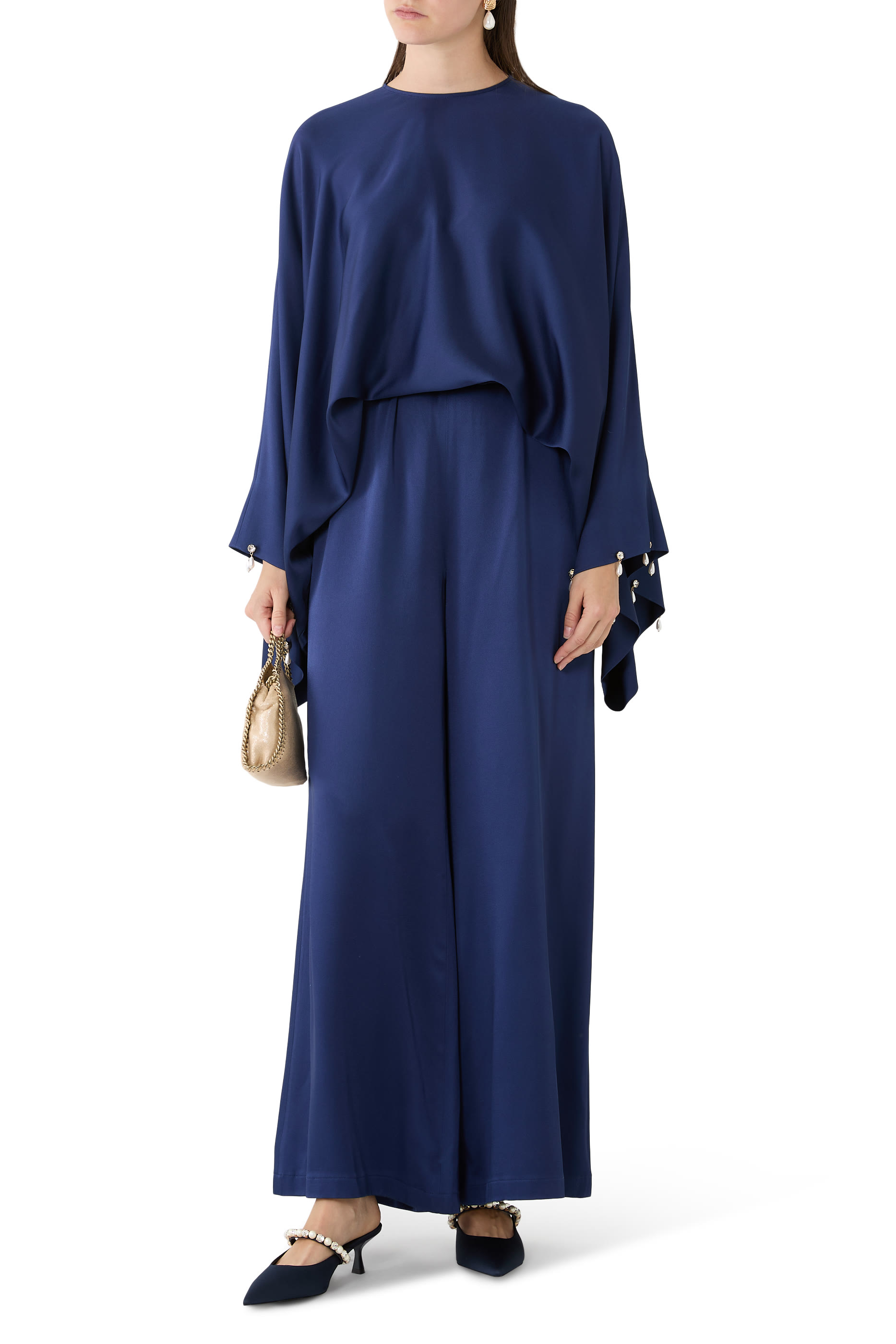 حذاء إلسا مفتوح من الخلف بكعب قصير 40 مرصع بلؤلؤ