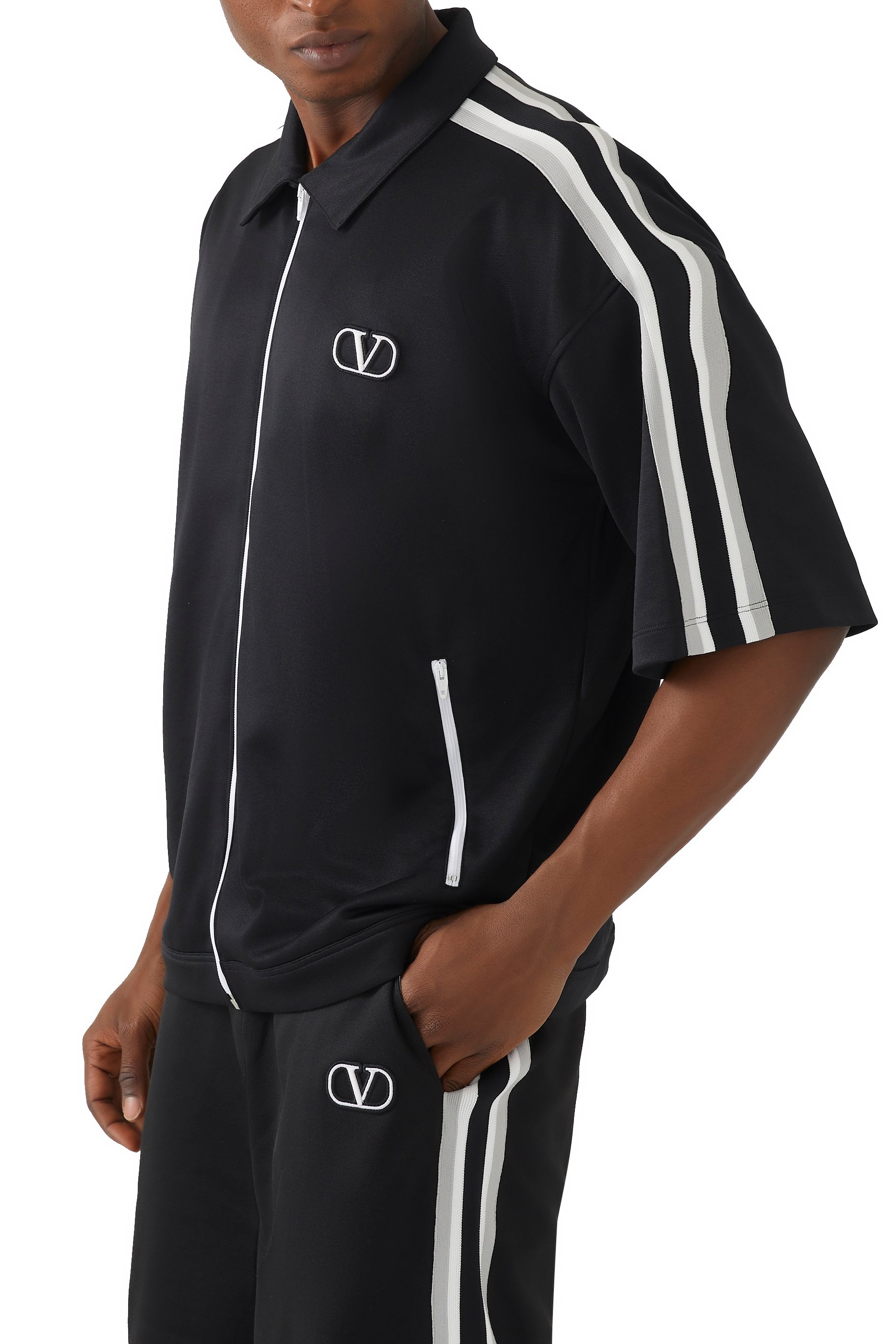 Valentino Garavani VLogo Short Sleeve Zip-Up Polo