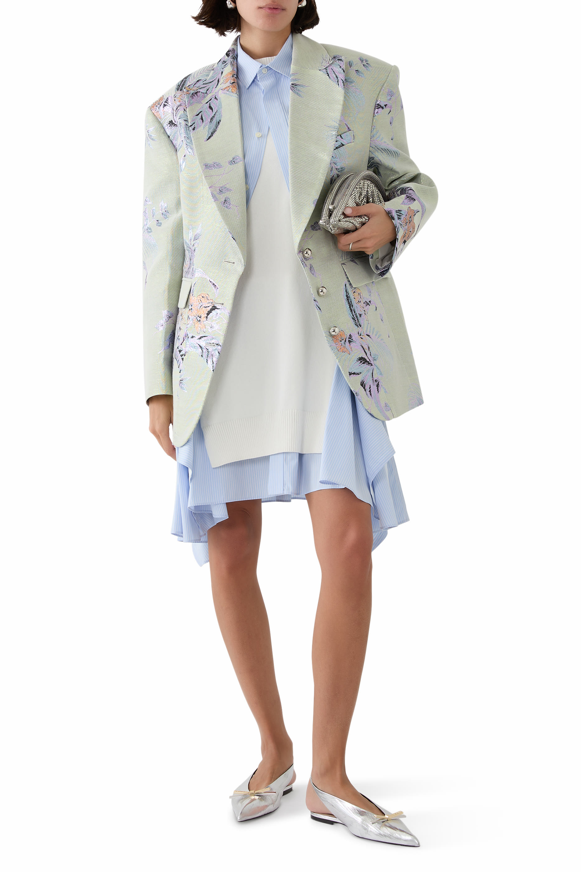 بليزر بنقشة زهور لامعة بروكيد