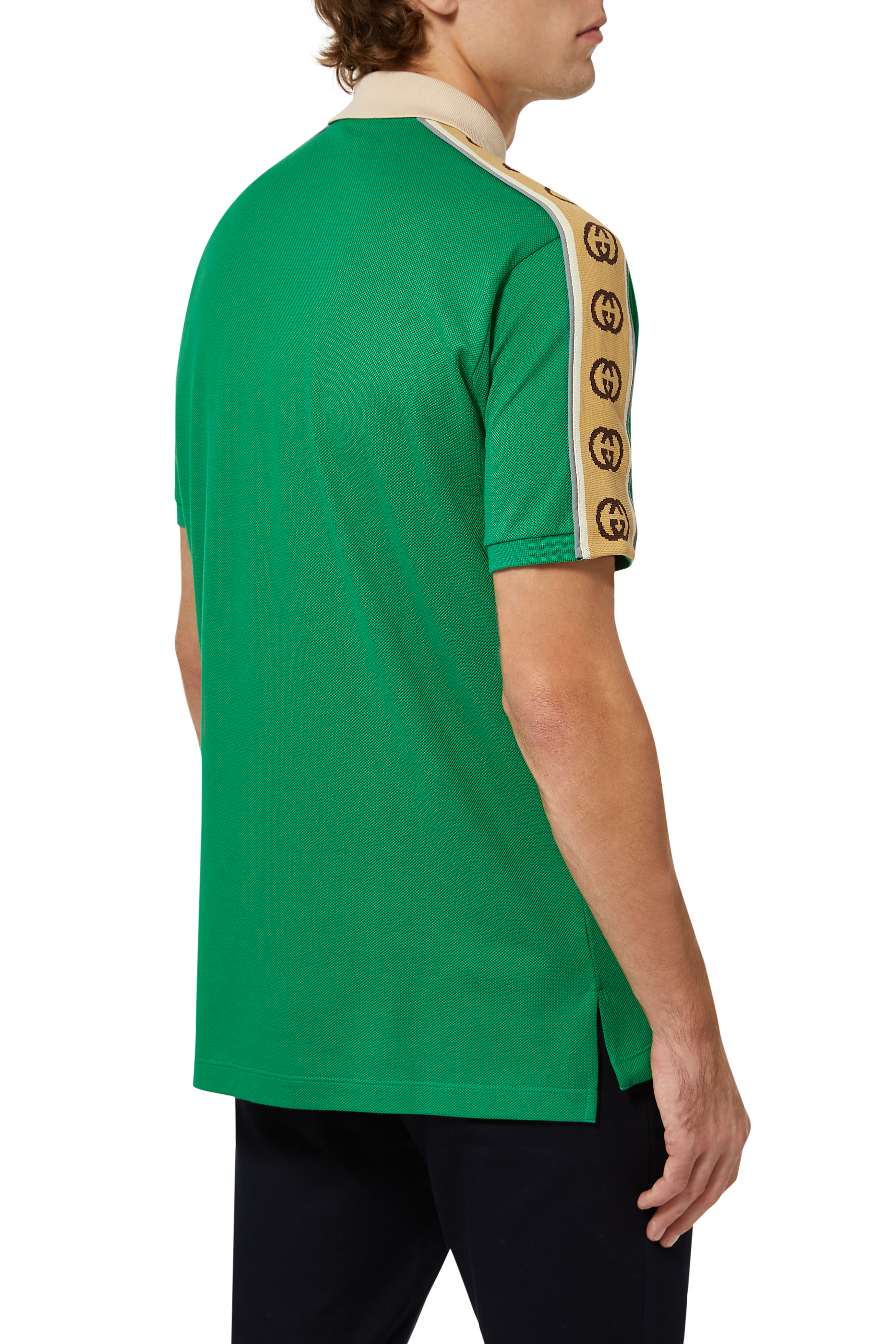 تي شيرت بولو بشريط بنقشة حرفي GG متداخلين