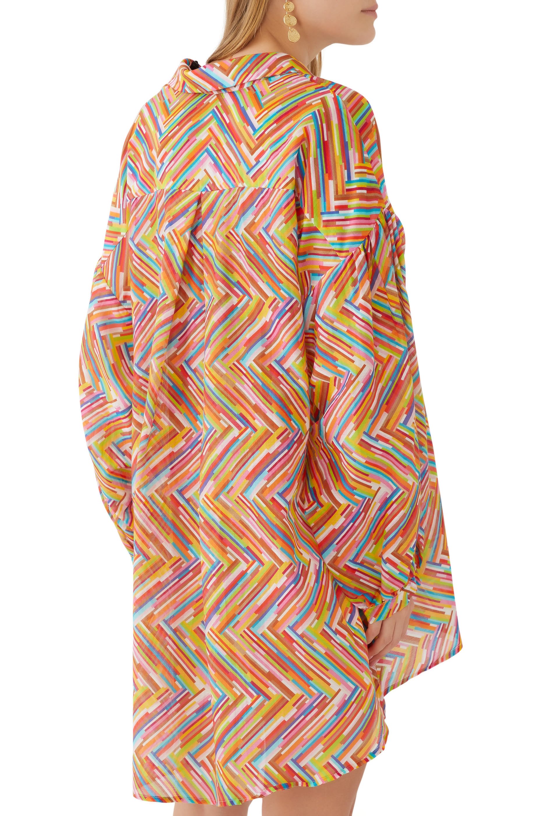 قميص ماري بأكمام طويلة بنقشة متعرجة قطن