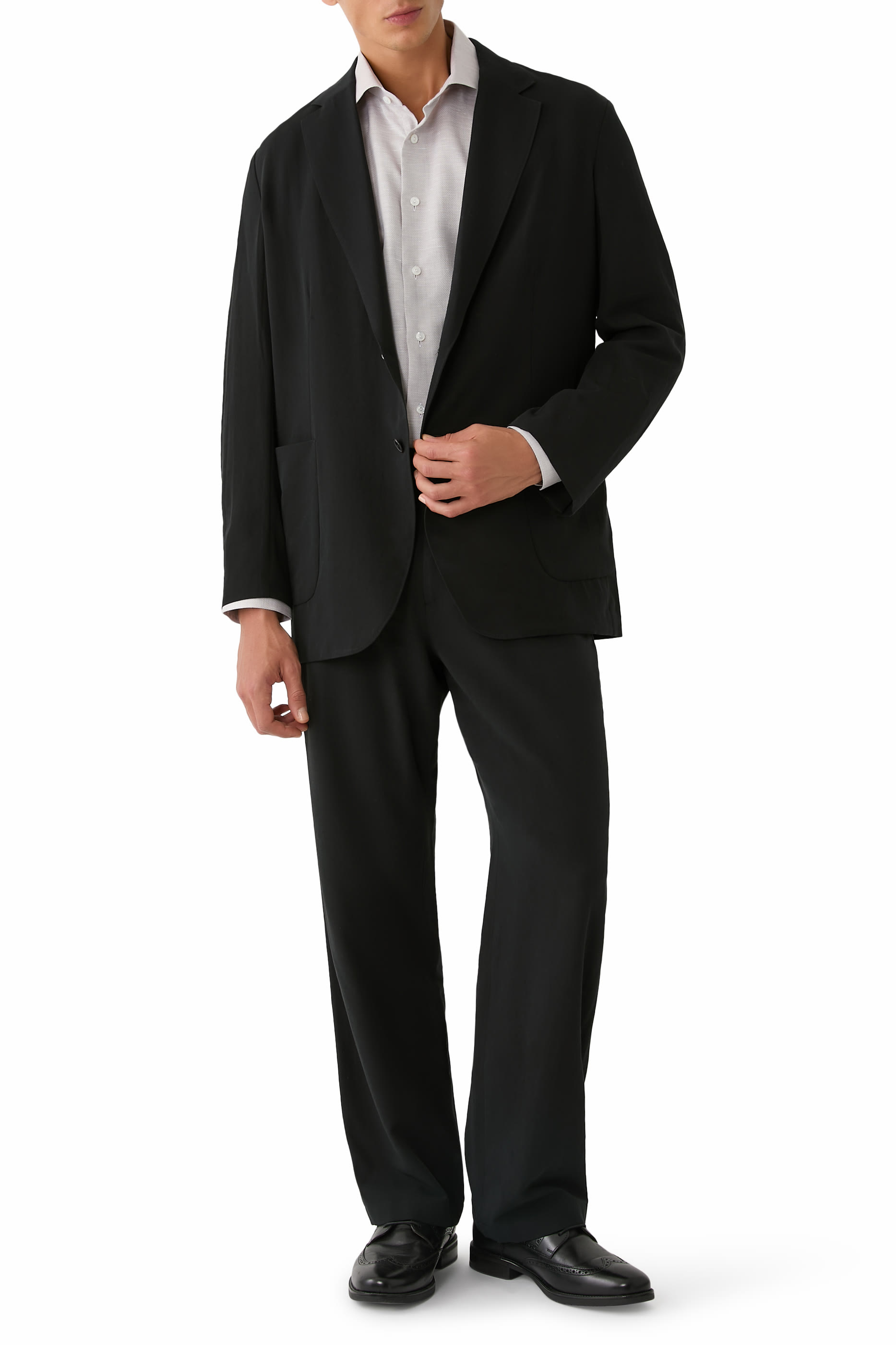 قميص شبه سادة قطن وكتان