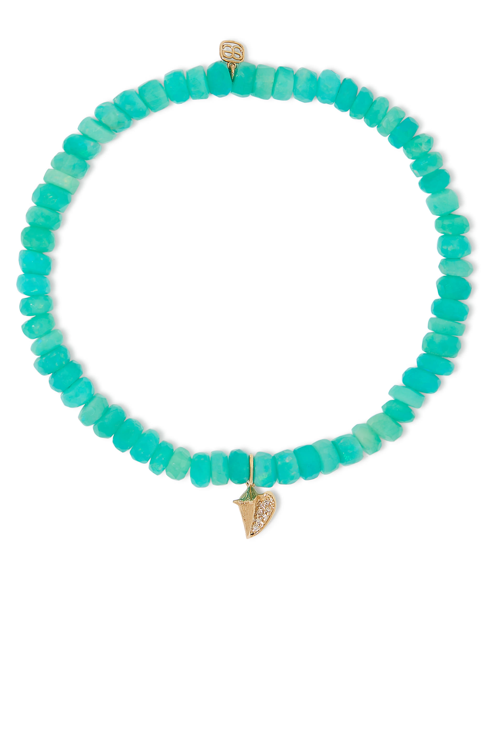 Starfish Clam Shell Charm Beaded Bracelet, 14k Yellow Gold & Diamonds, Ethiopian Opal