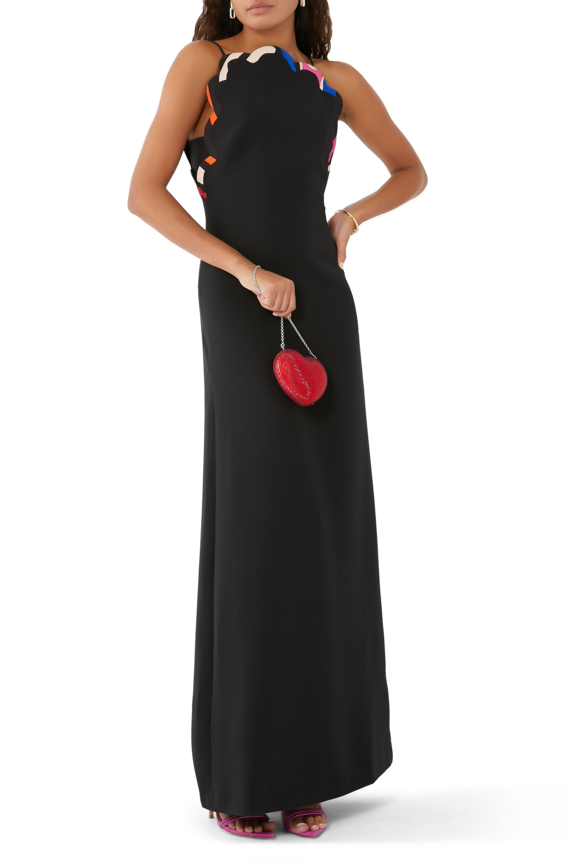 فستان سهرة طويل بحافة صدفية كريب