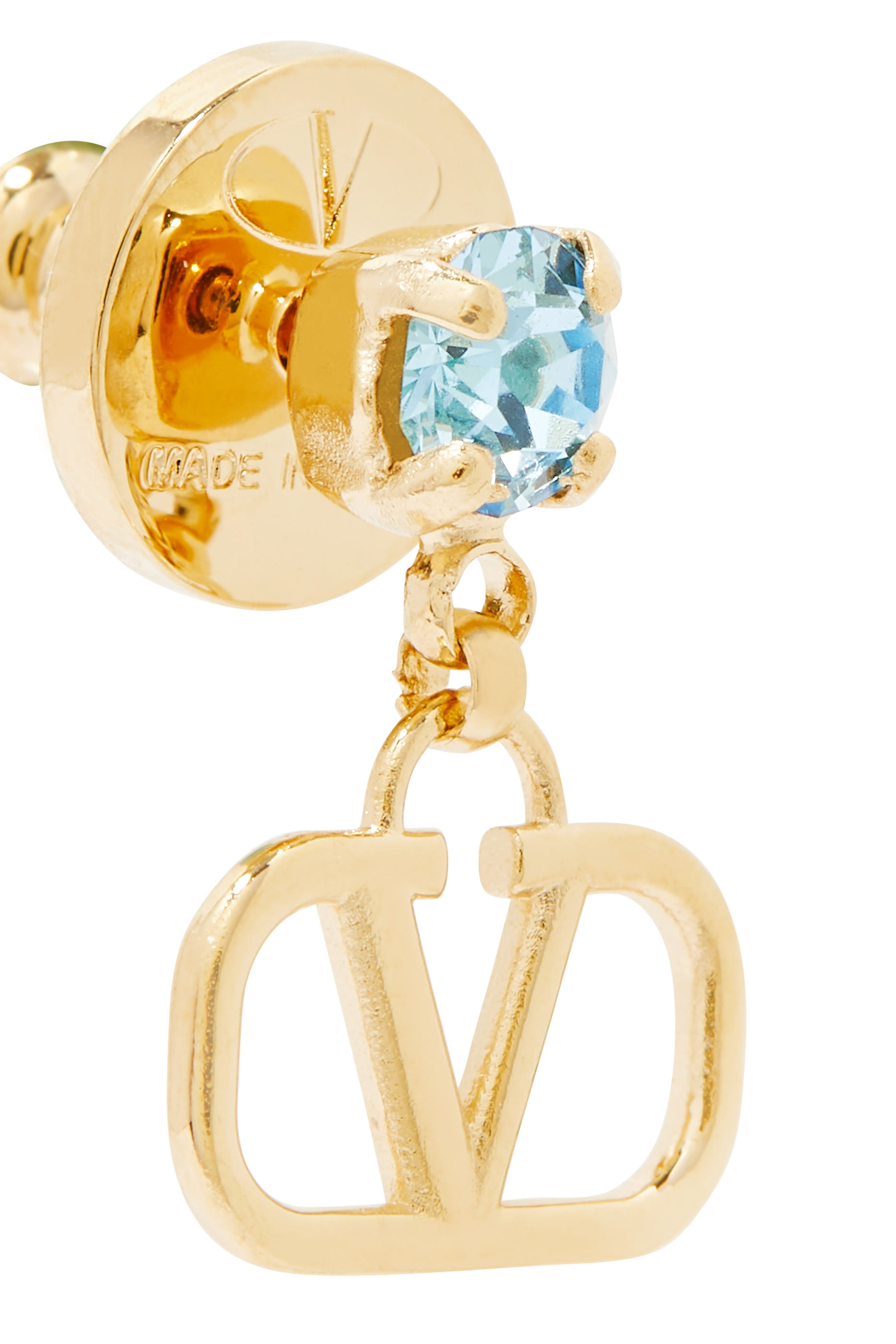 أقراط بدلاية بتصميم حروف شعار الماركة  مرصعة بالكريستال