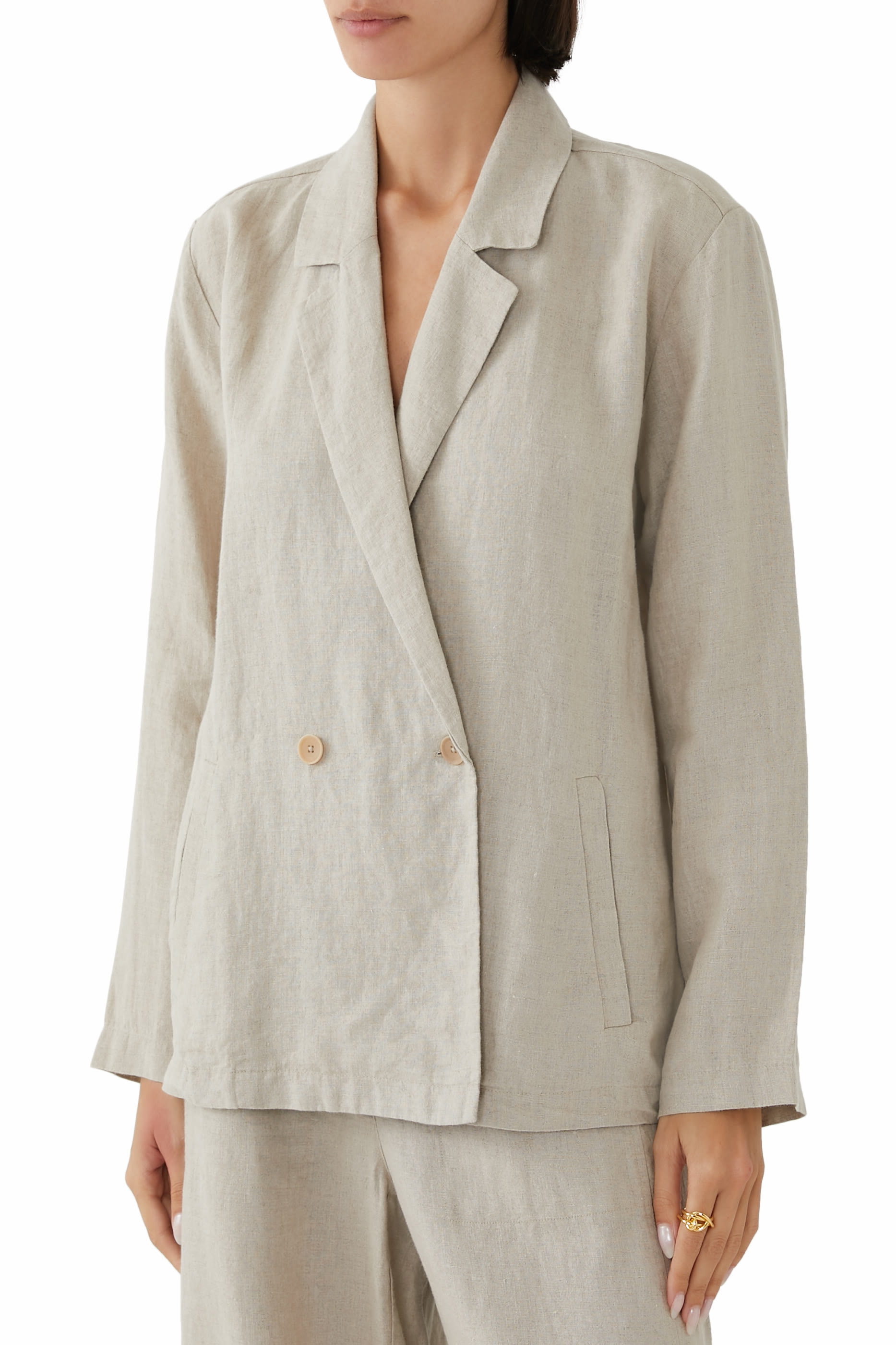 بليزر بصف أزرار كتان عضوي