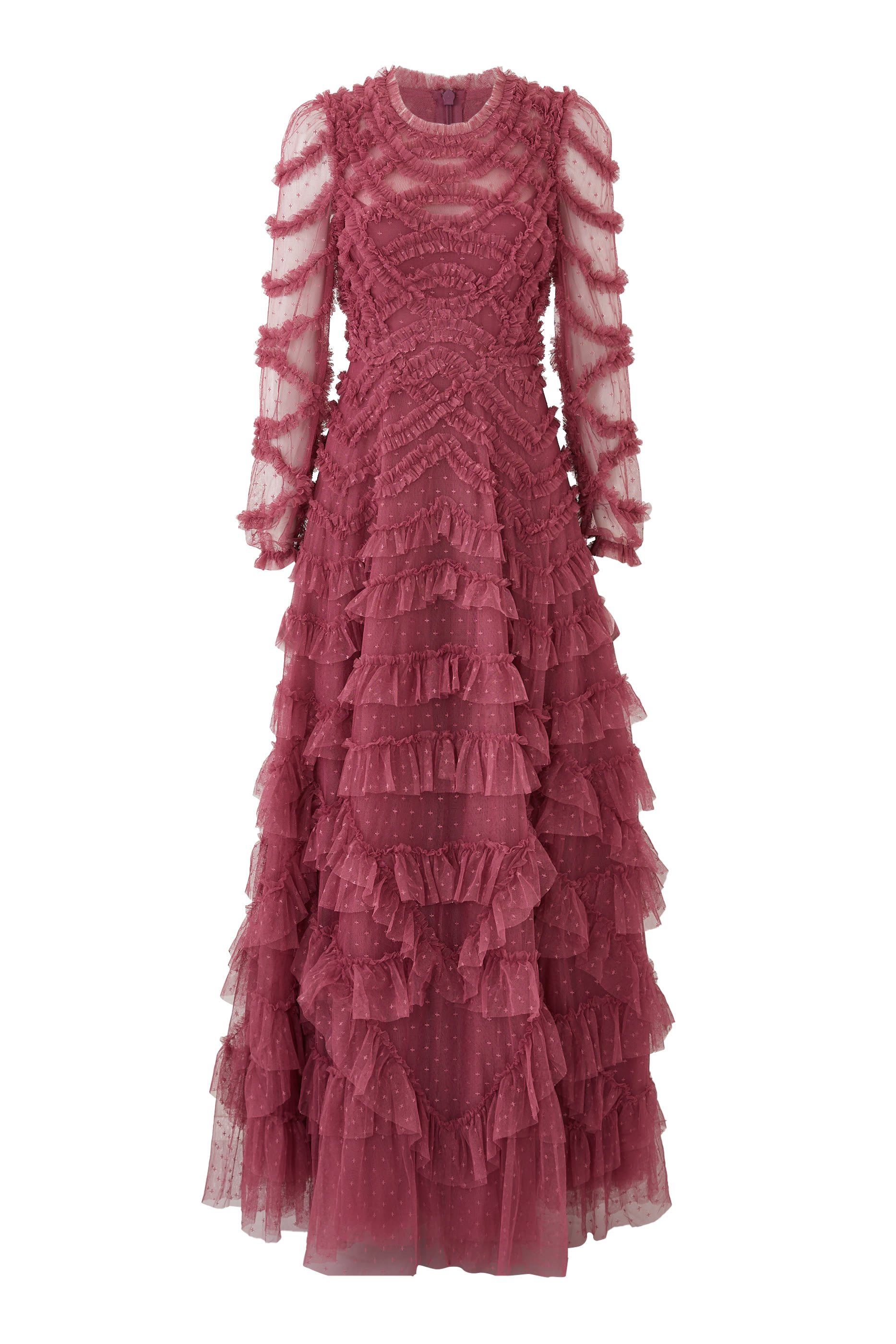 فستان سهرة لانا بياقة مستديرة تول