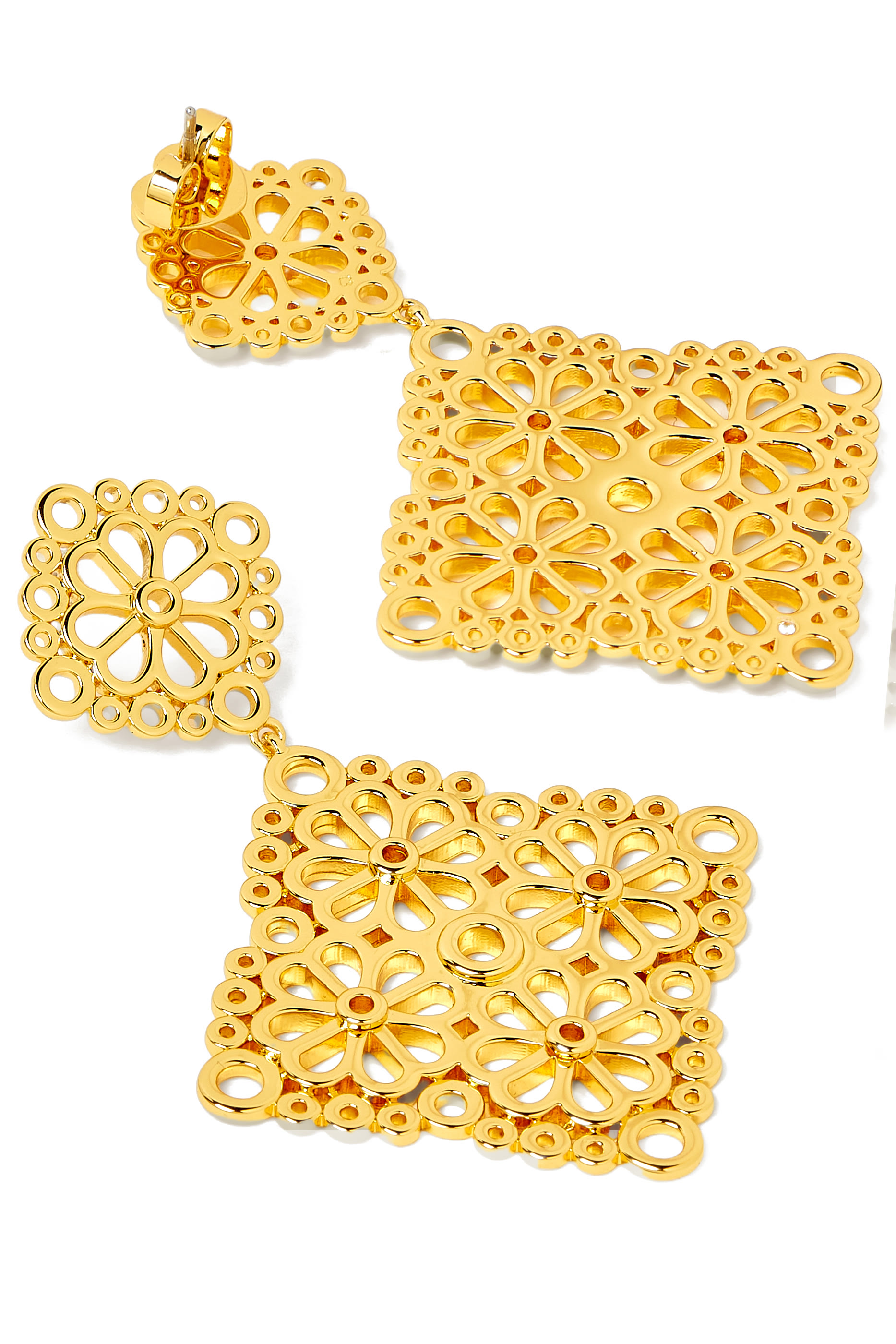 أقراط متدلية بفتحات وزهور بالشكل البستوني، معدن مطلي وفولاذ