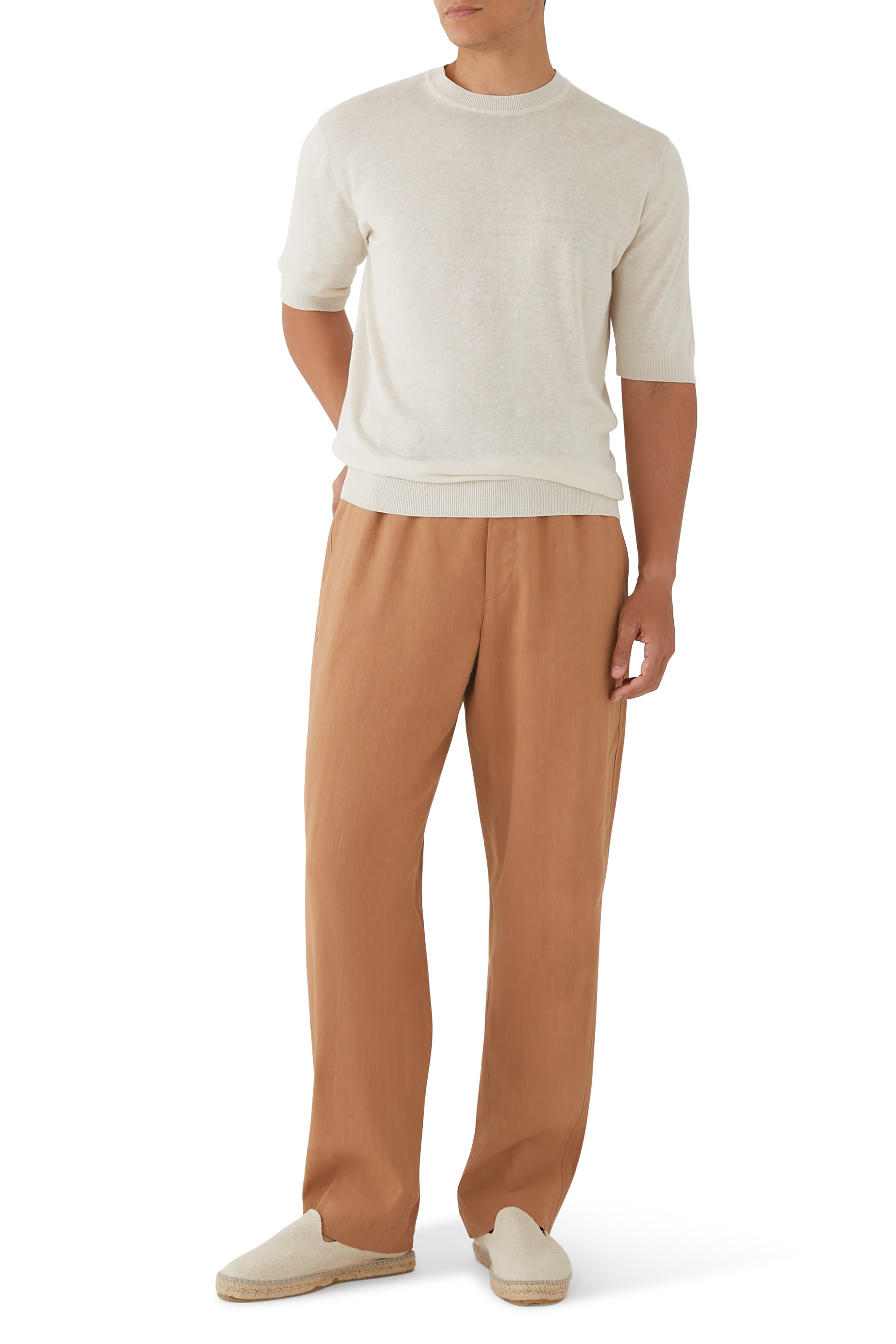 تيشيرت قطن وكتان بقصة ضيقة