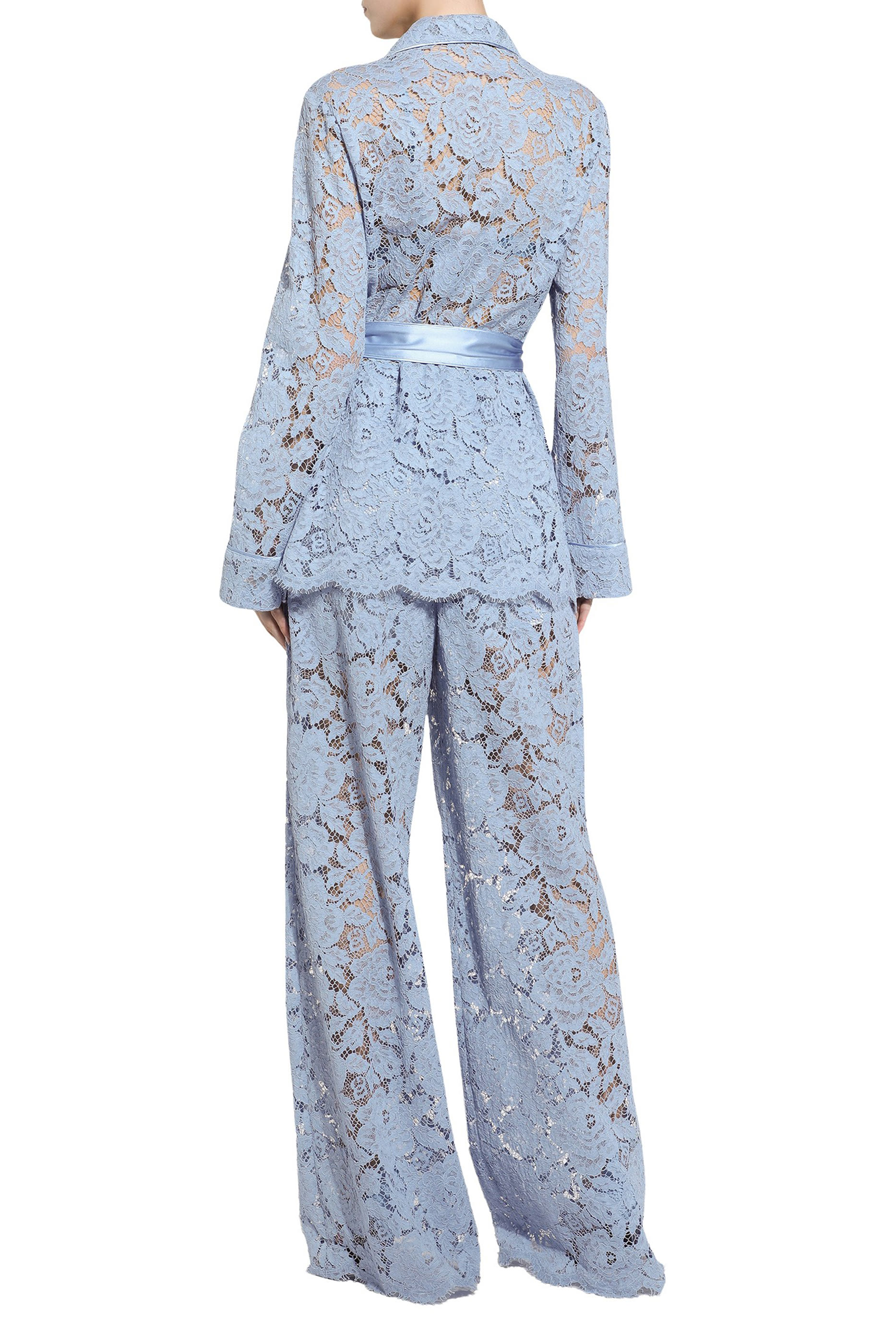 بنطال بقصة ساق واسعة دانتيل كوردونيتو بنقشة زهور