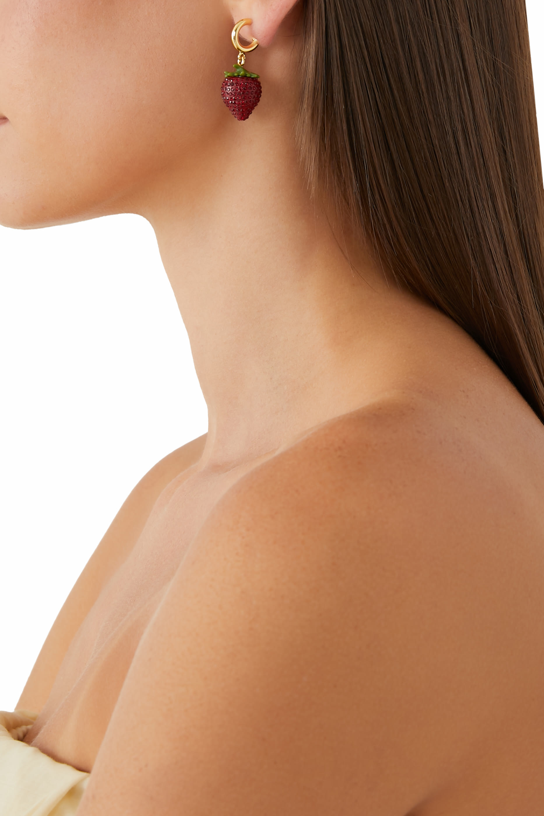 أقراط هاجي بتصميم فراولة مرصعة بكريستال، نحاس