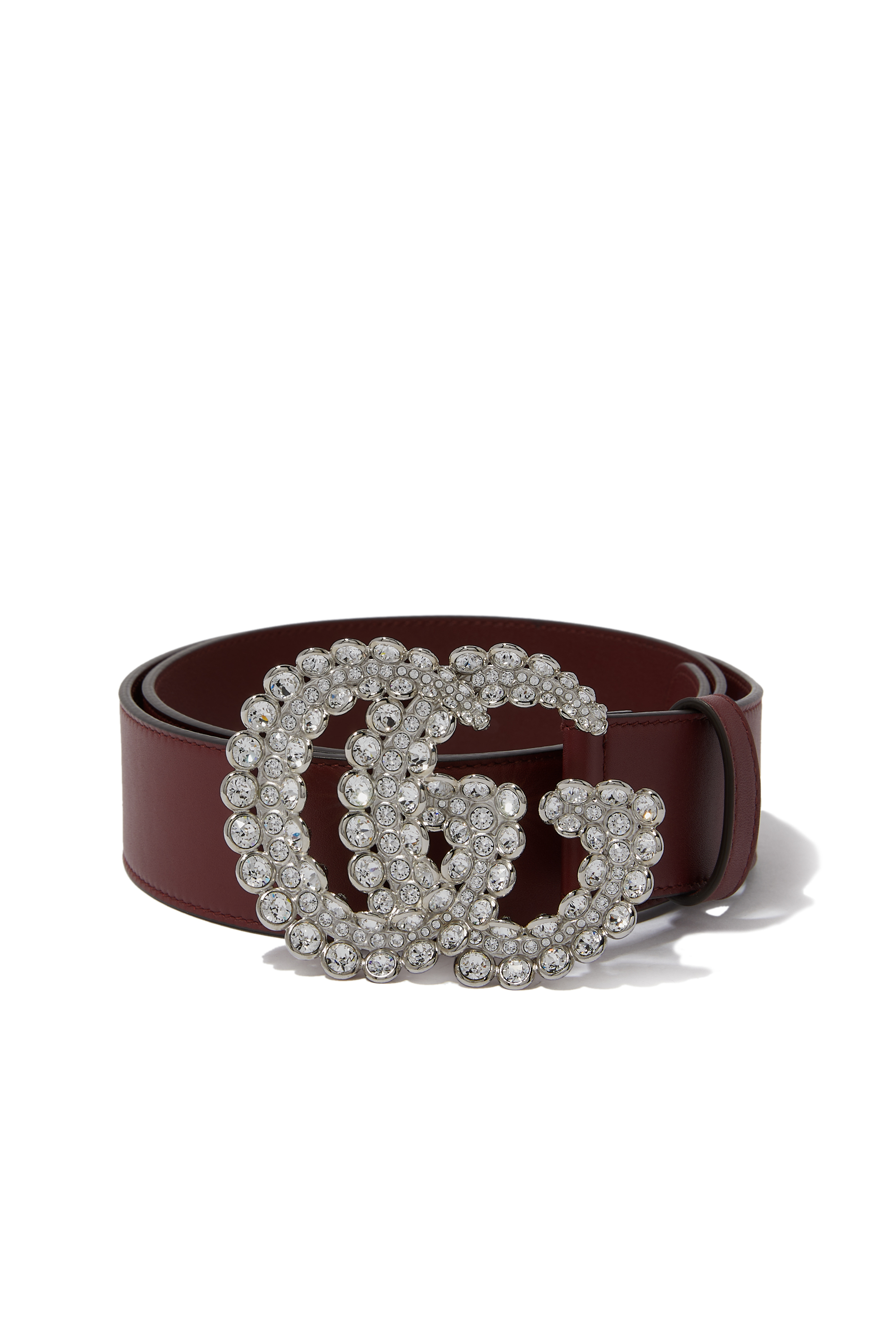 حزام جلد بإبزيم بحرفي G مرصع بالكريستال