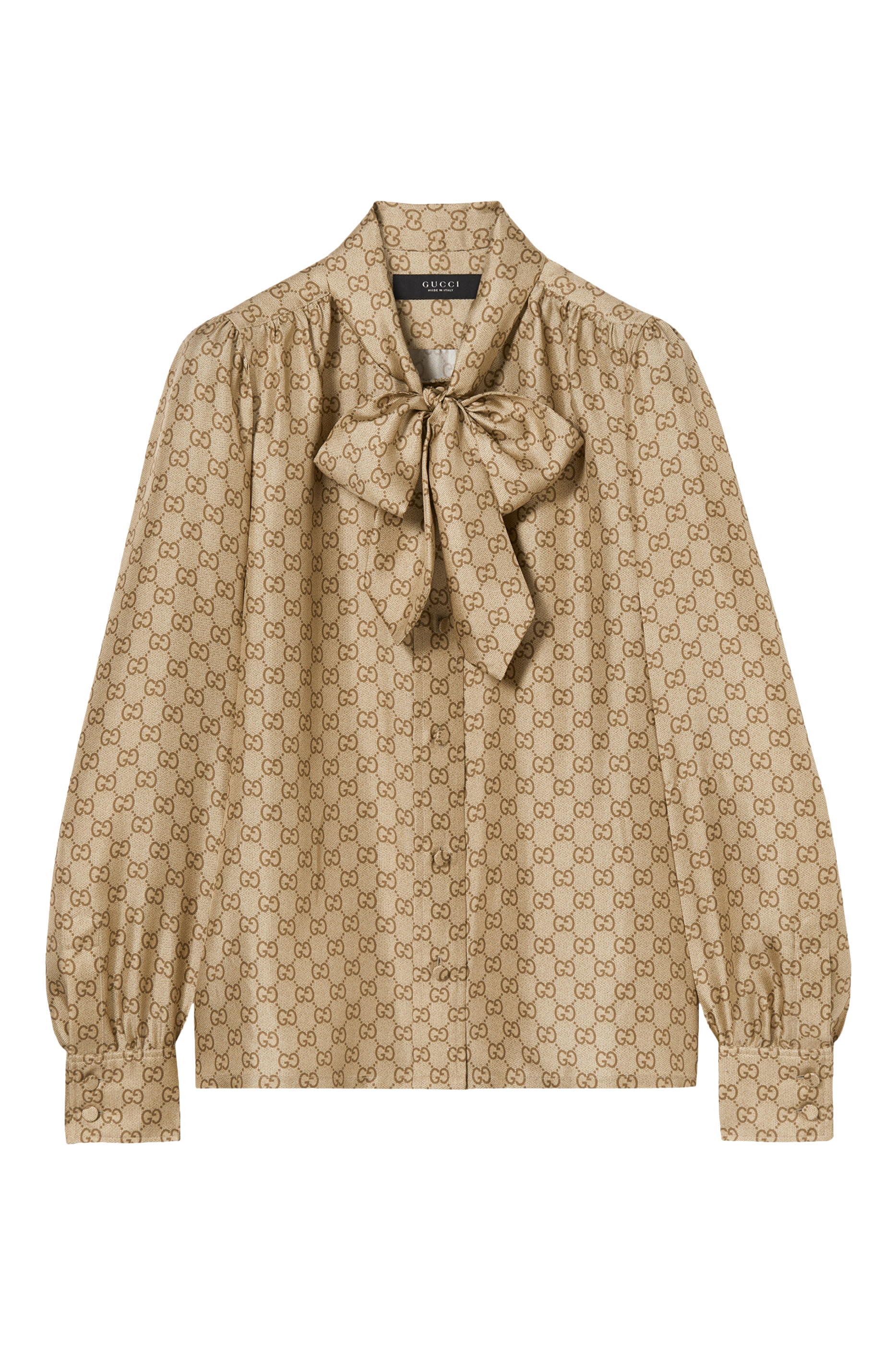 قميص حرير تويل مزين كليا بنقشة حرفي شعار الماركة