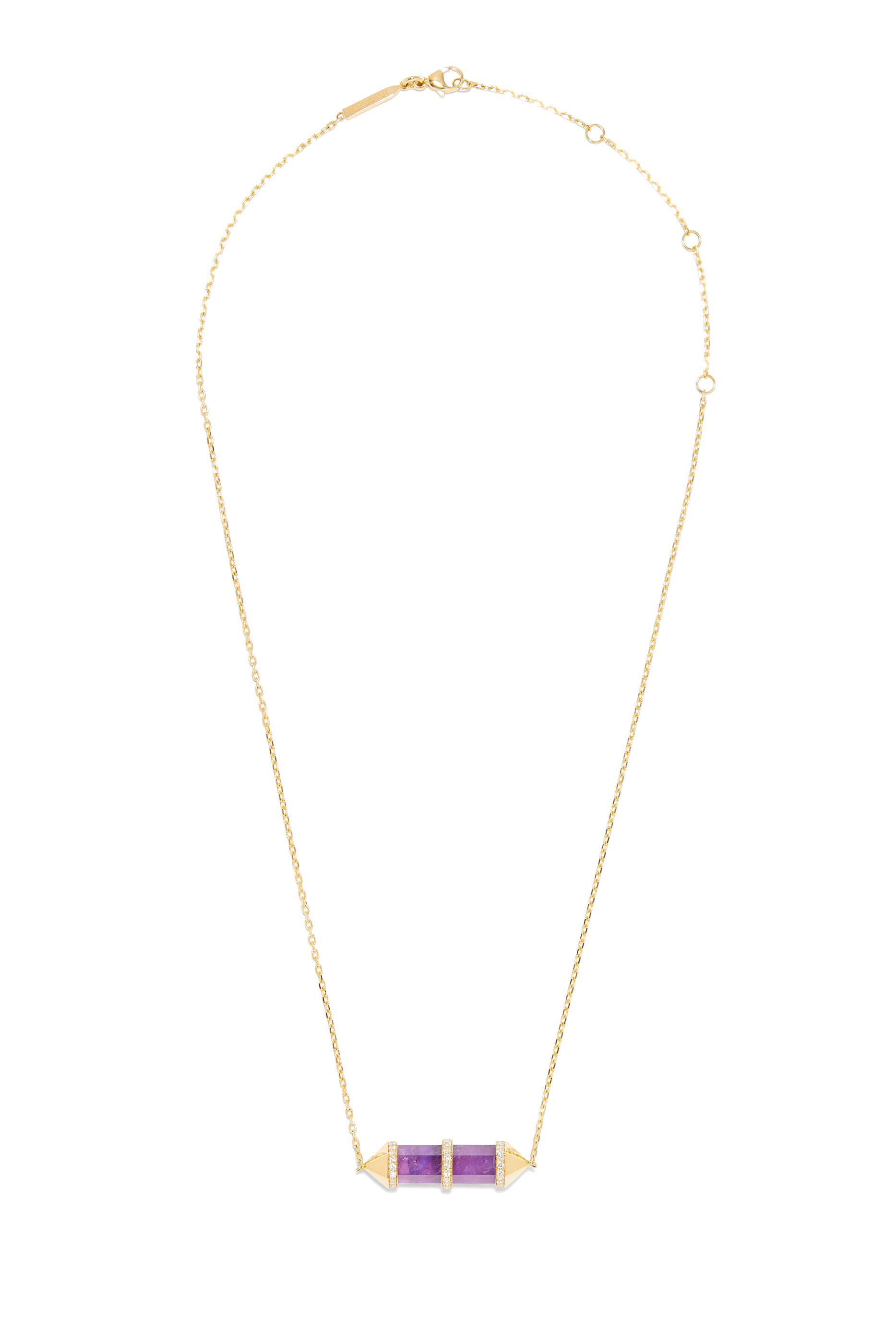 قلادة شاكرا بدلاية أفقية مرصعة بالماس والجمشت ذهب أصفر عيار 18