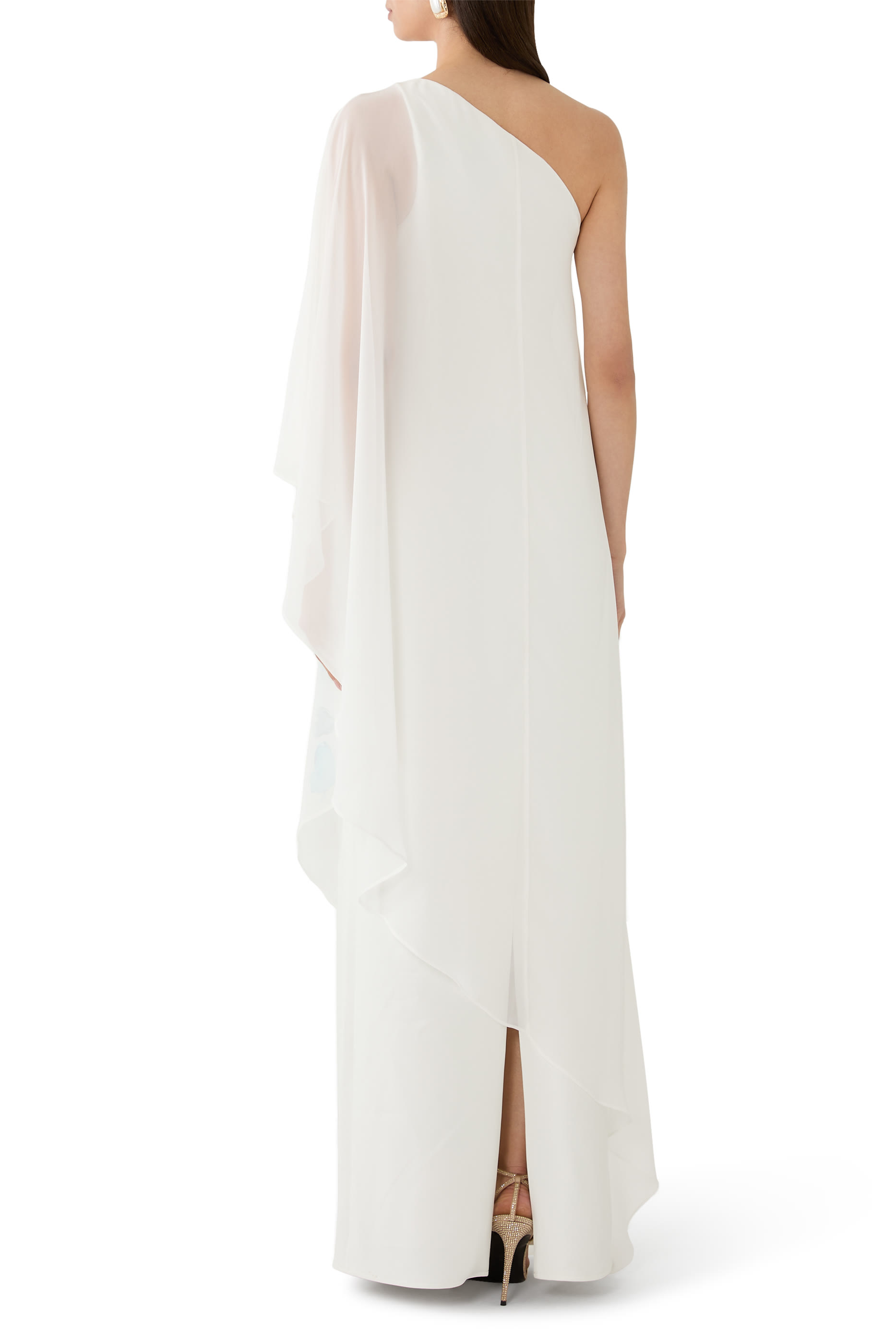 فستان سهرة بكتف مكشوف ونقشة أزهار شيفون