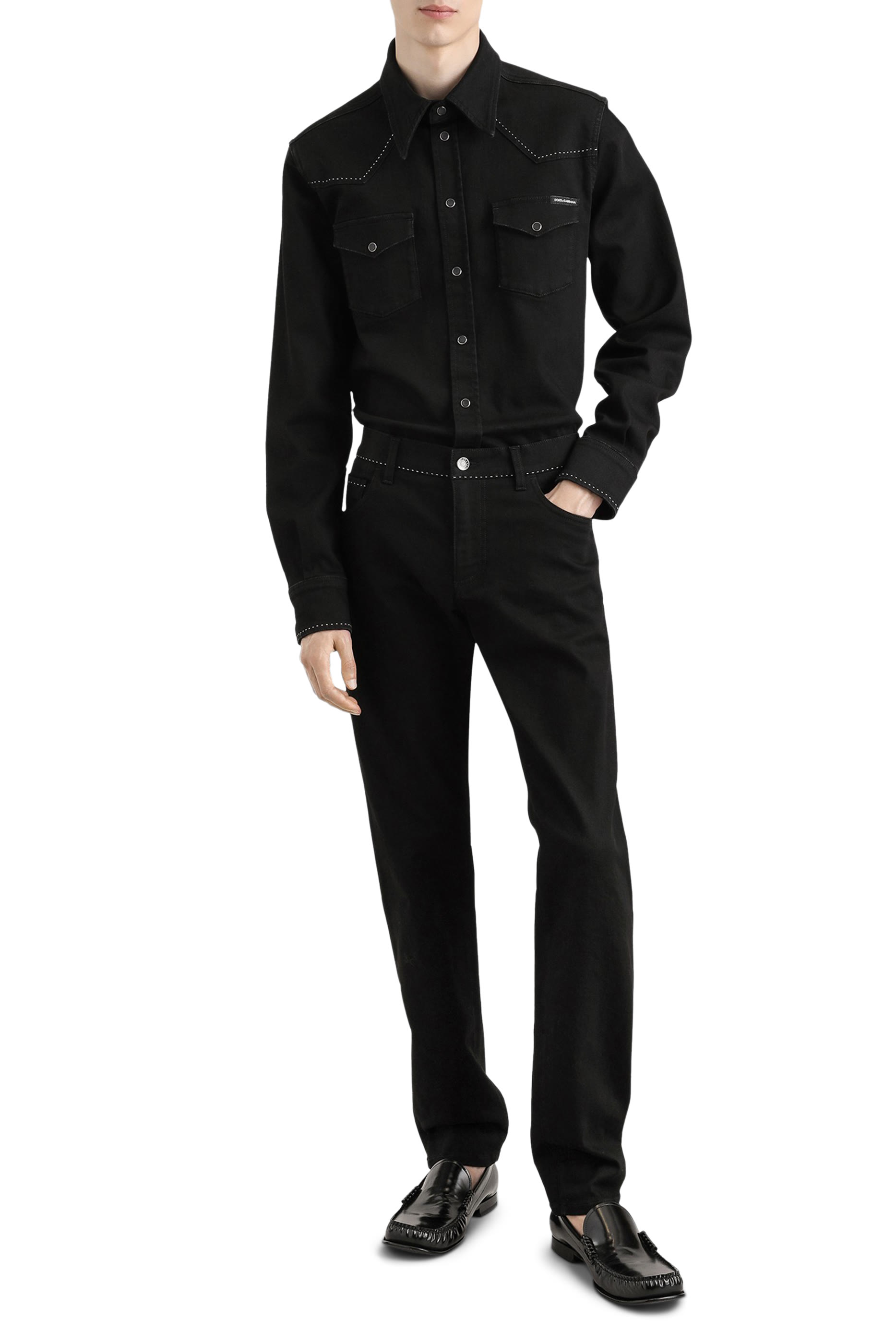 بنطال جينز ضيق بقصة ساق مستقيمة قطن