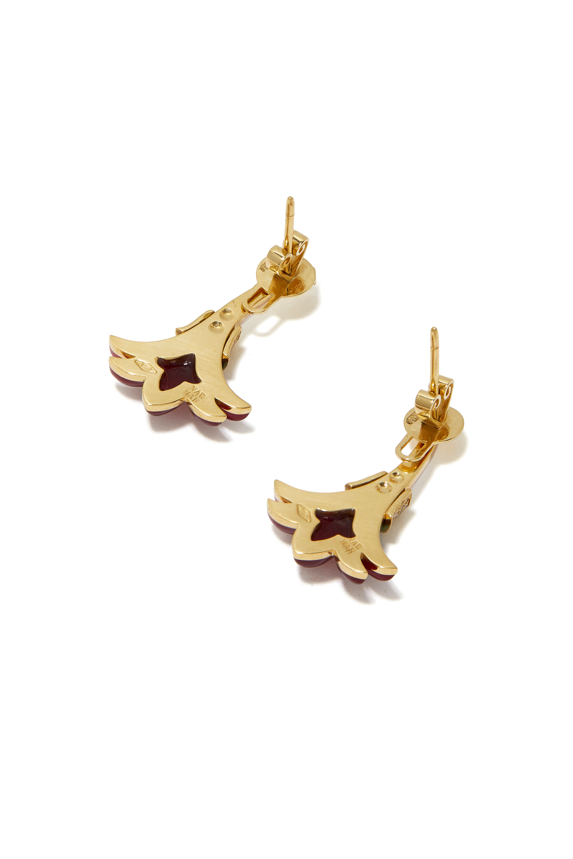 Small Flower Earrings, 18k Yellow Gold with Diamonds, Red Coral & Mother Of Pearl