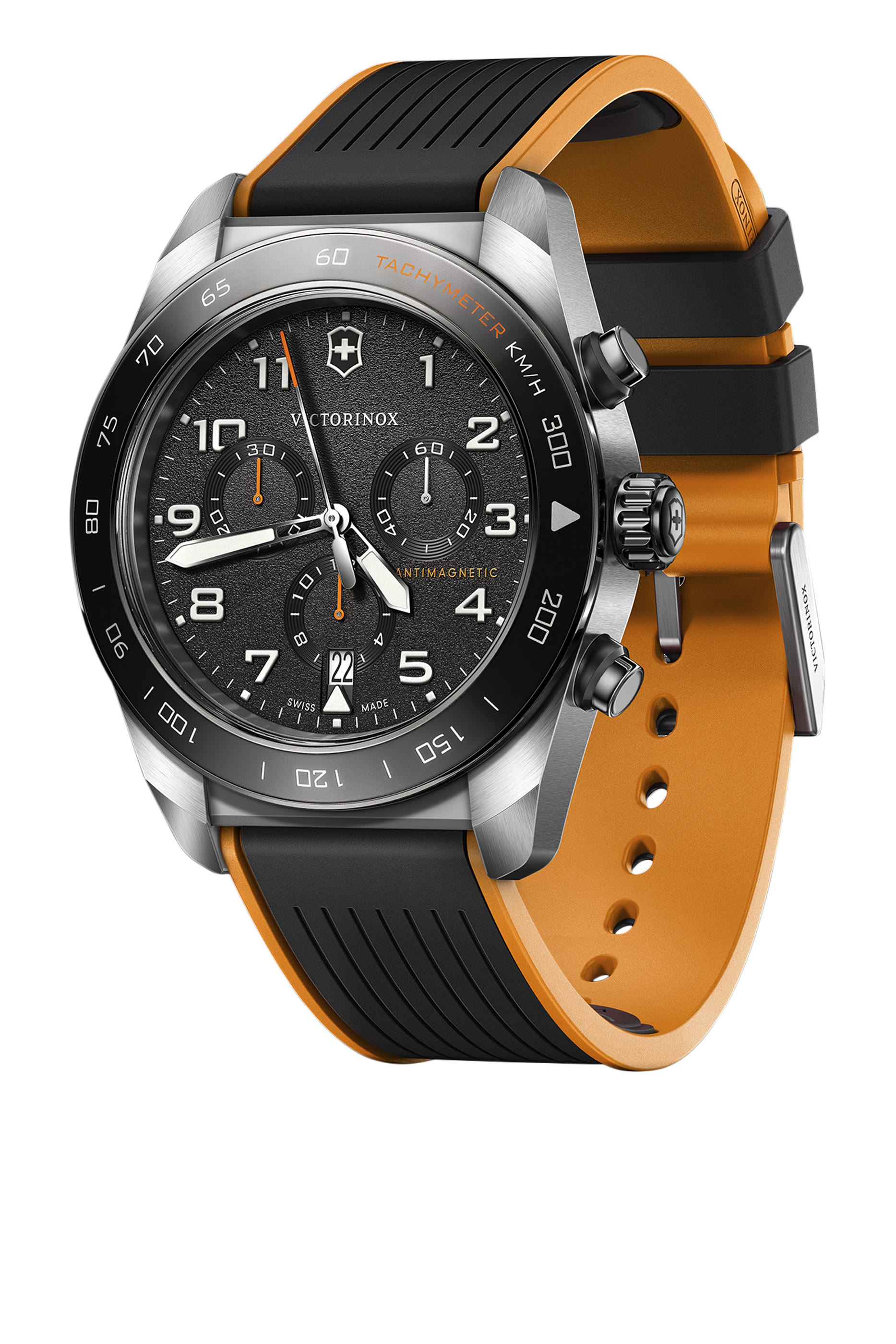 ساعة كرونوغراف سويس ارمي، ستانلس ستيل ومطاط