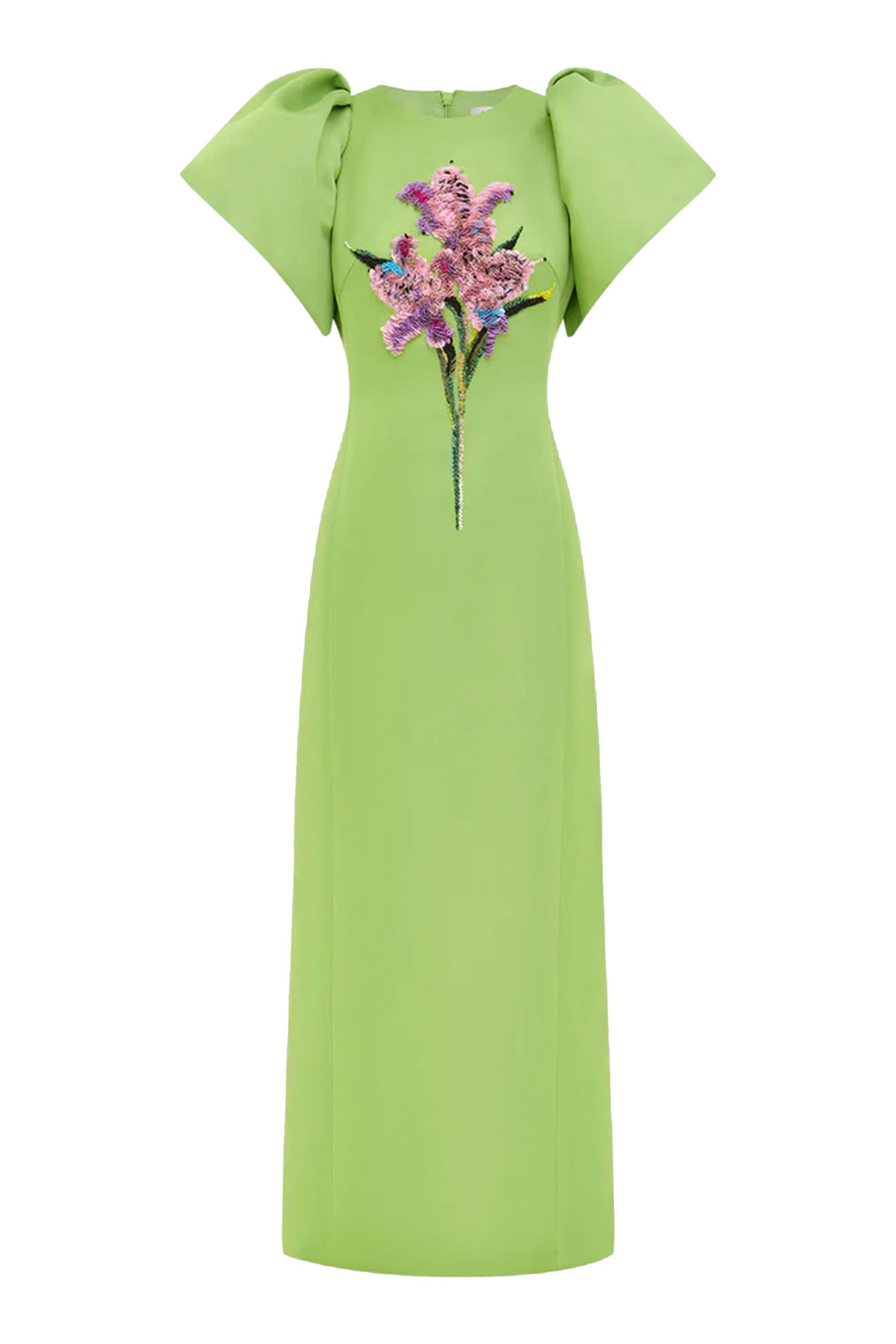 Lucinda Embellished Maxi Dress - Lily Print in Parakeet