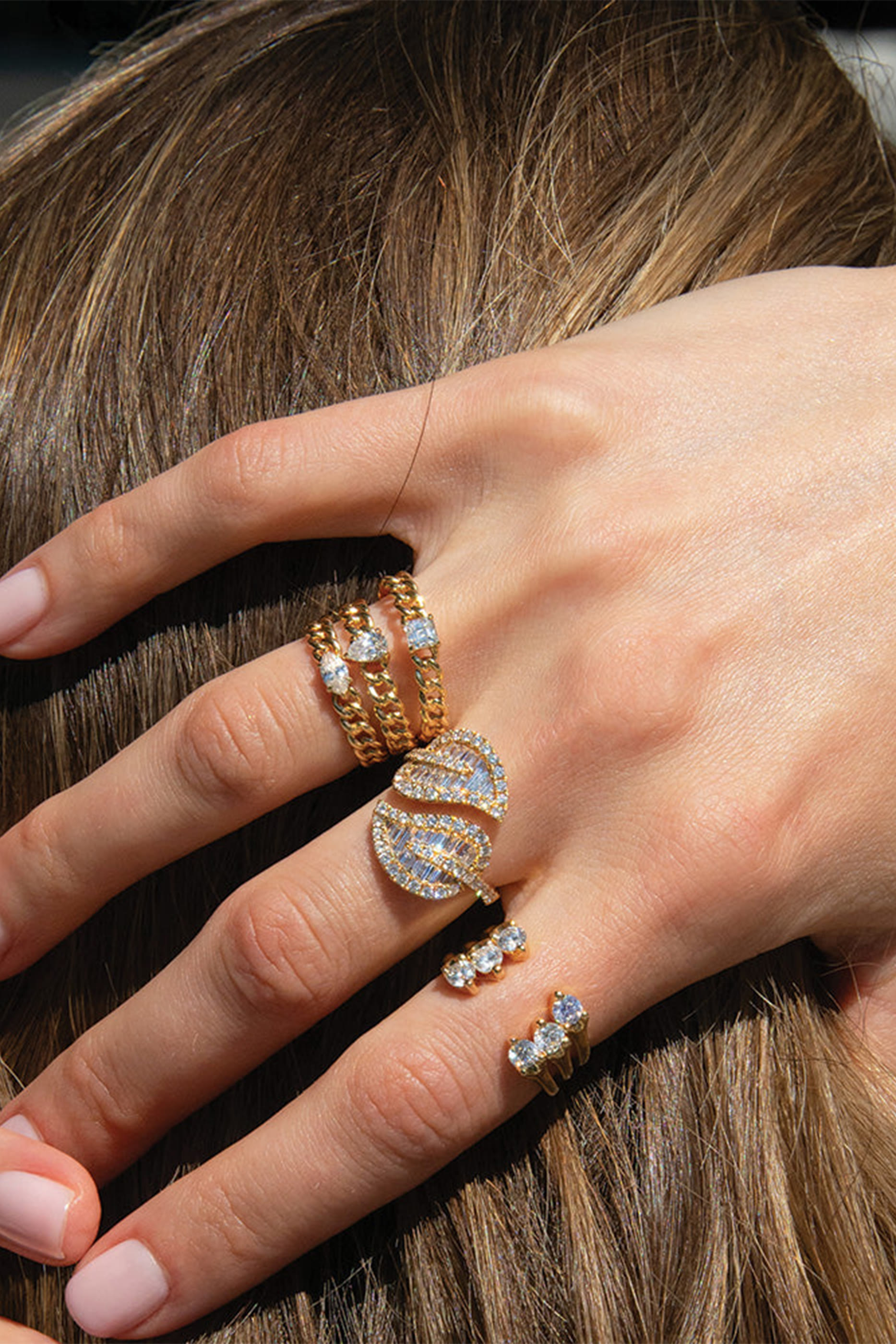 خاتم أوربت سبليت مرصع بماس، ذهب أصفر عيار 18