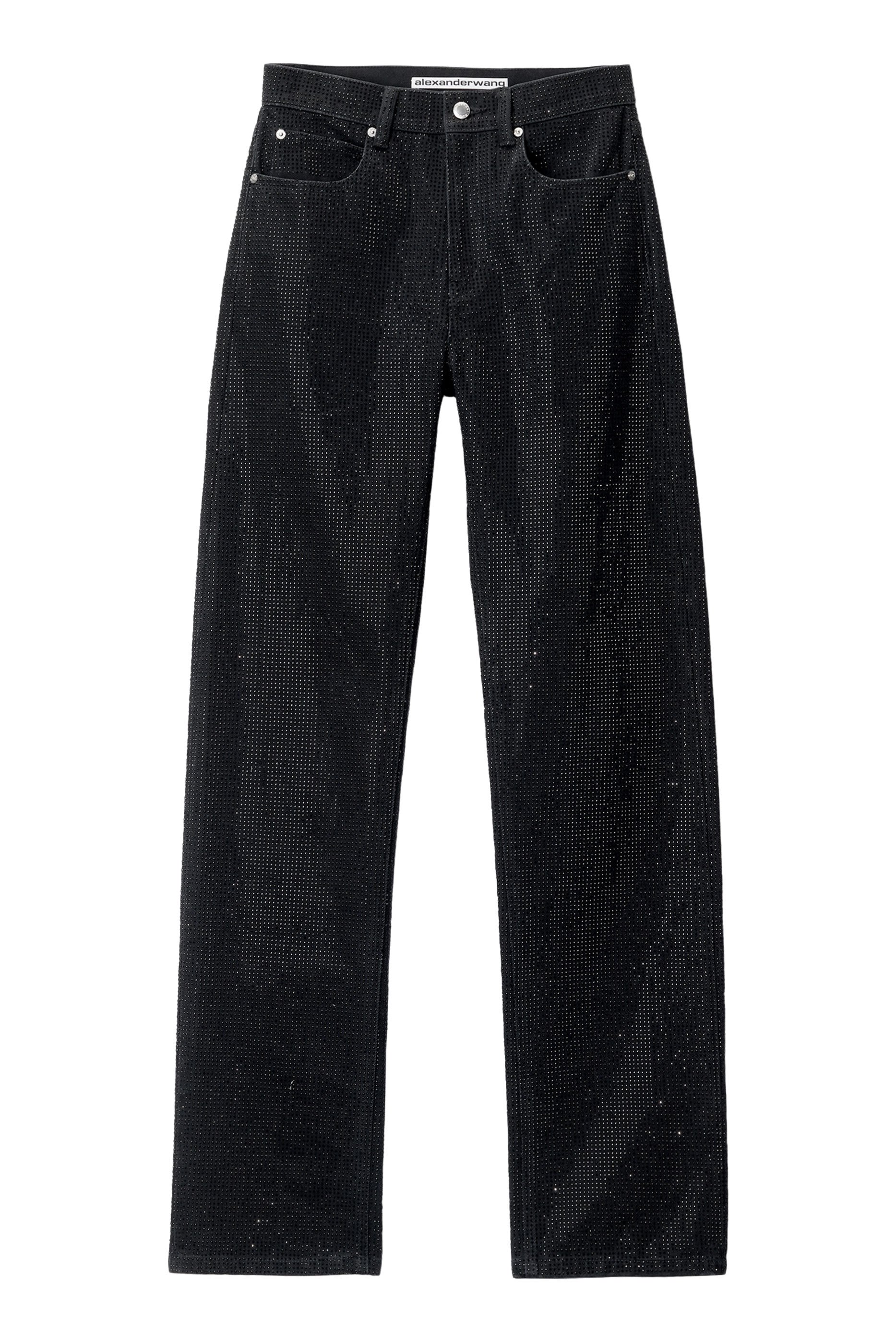 بنطال جينز اي زاد بقصة ساق مستقيمة قطن مرصع بأحجار الراين المثبتة حراريا