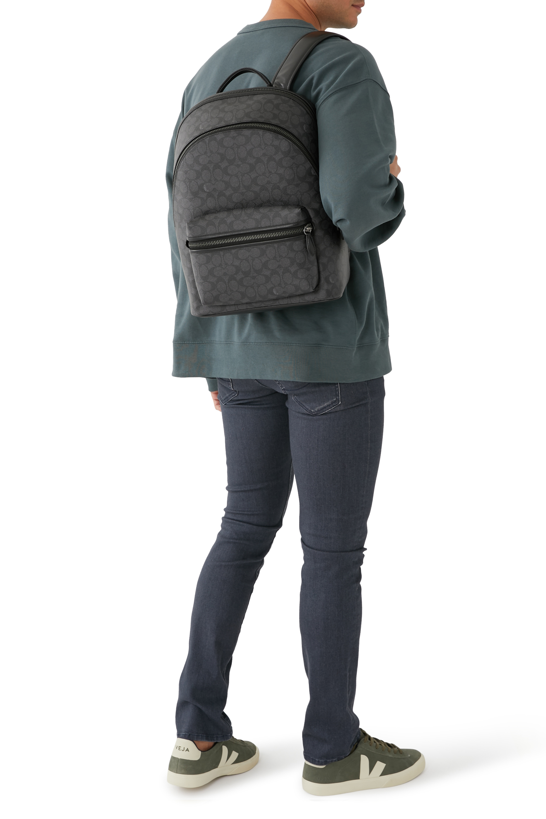 حقيبة ظهر تشارتر قماش قنب بنقشة شعار الماركة