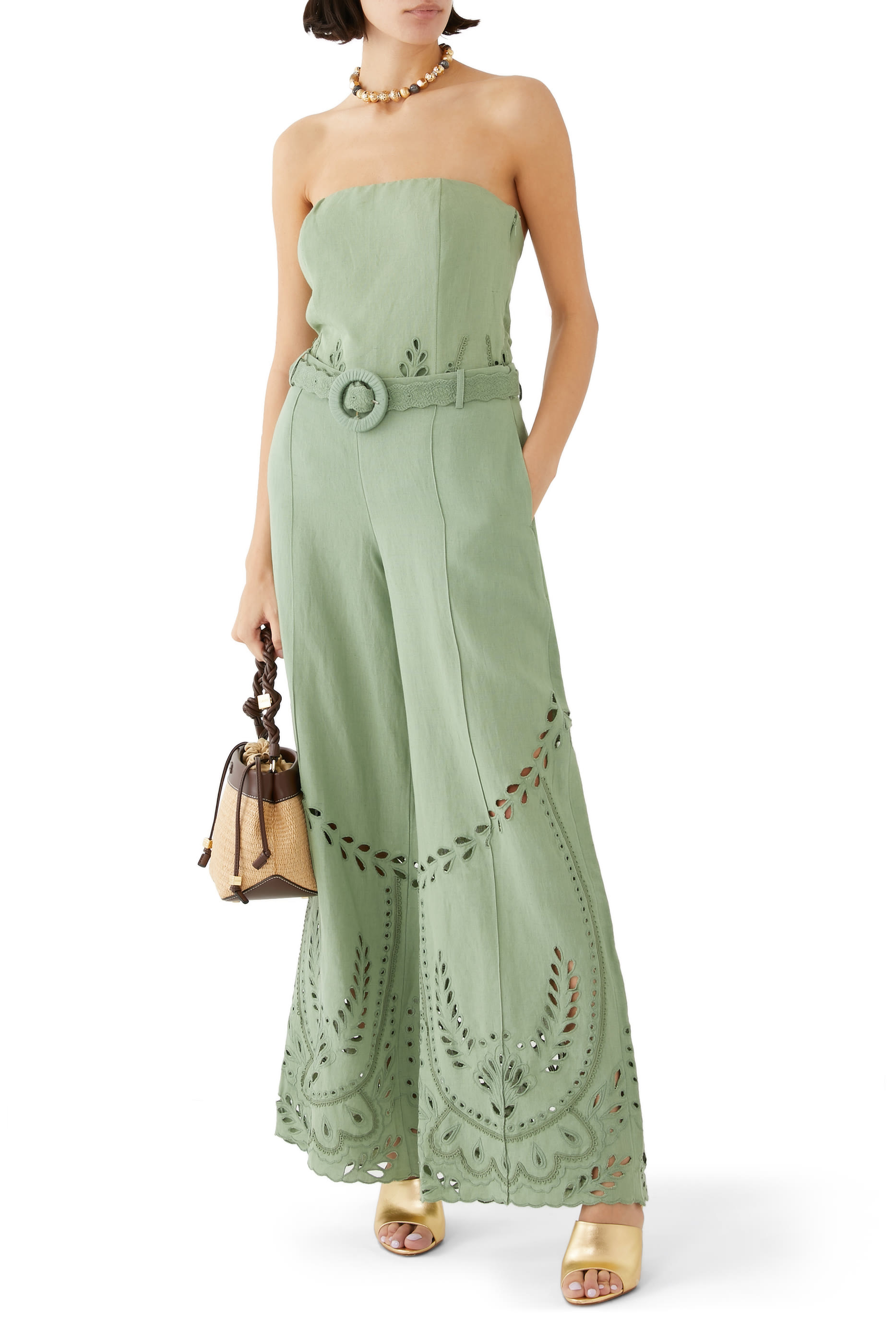 بنطال أليا واسع بحزام بمشبك