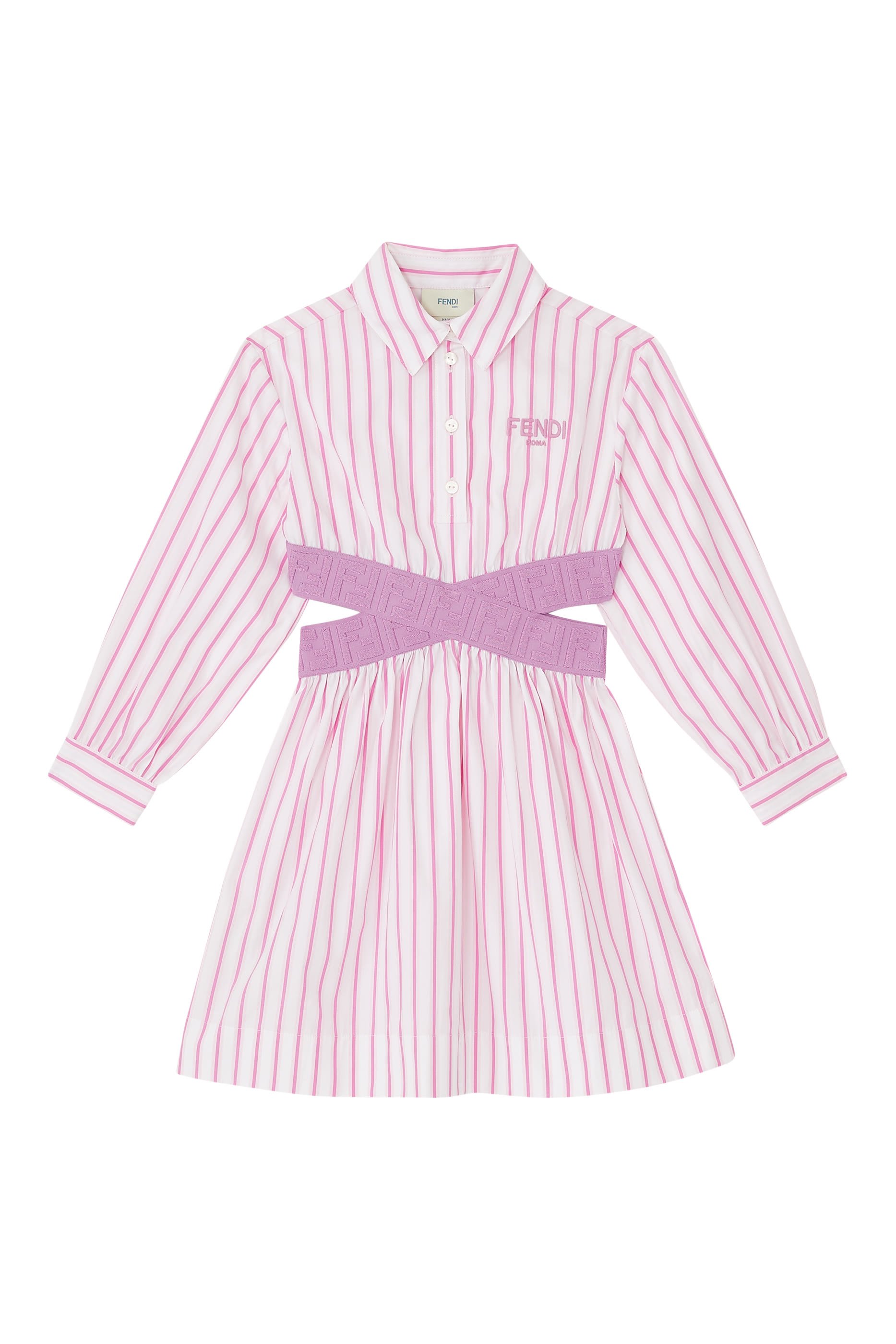 فستان بحزام خصر محفور بشعار الماركة للأطفال