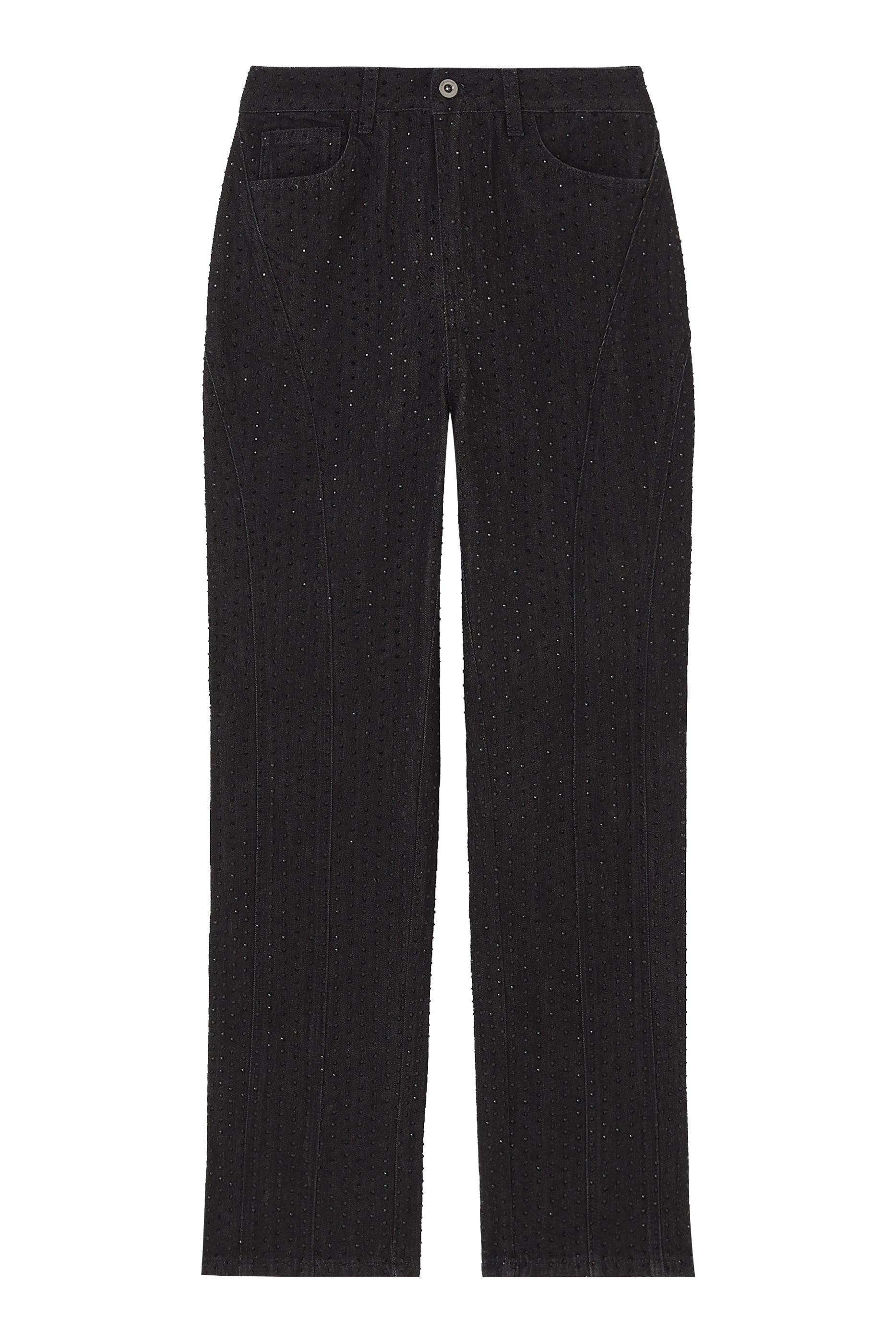 بنطال دنيم أسود مرصع بأحجار الراين