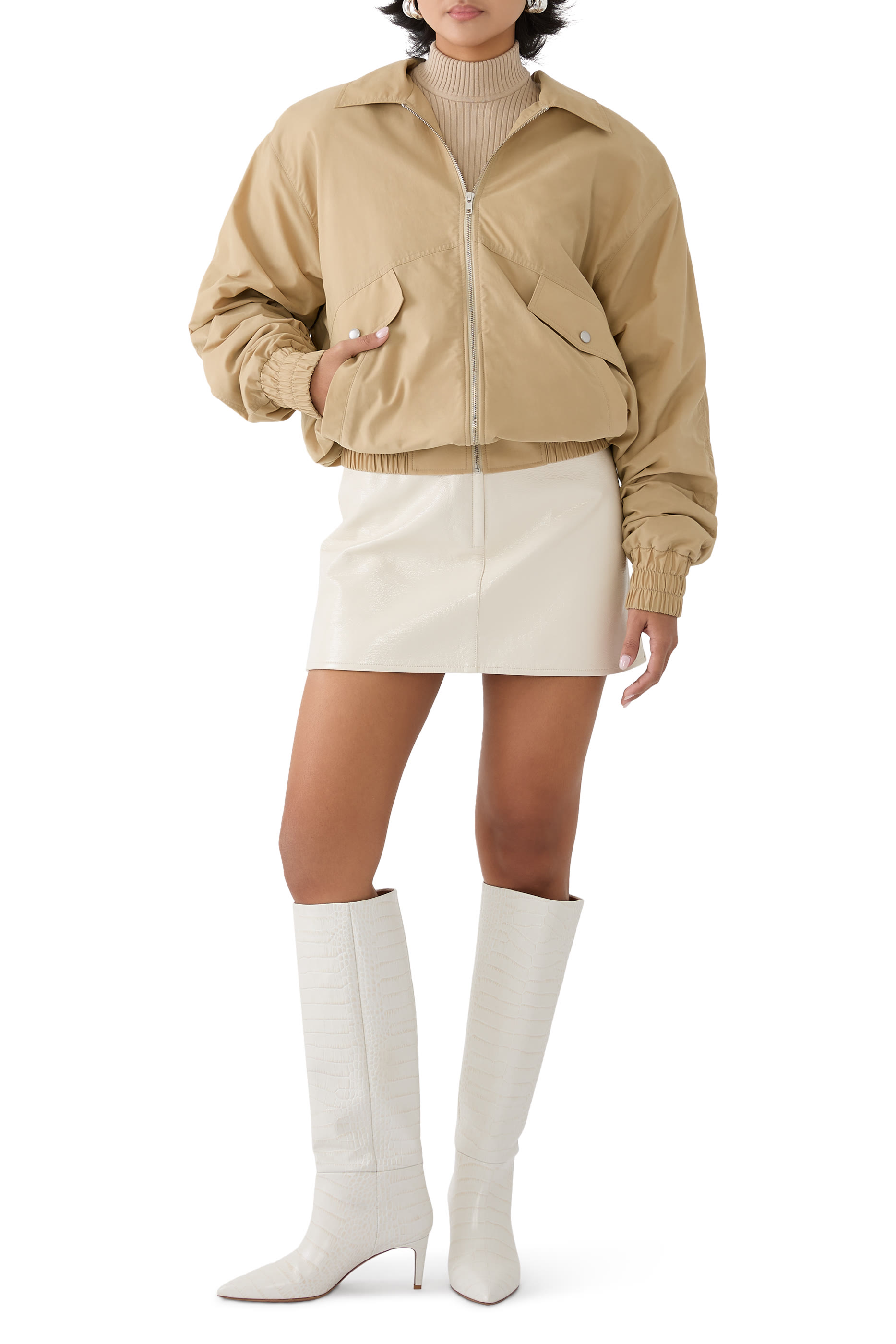 جاكيت بومبر بقصة فضفاضة قطن معالج