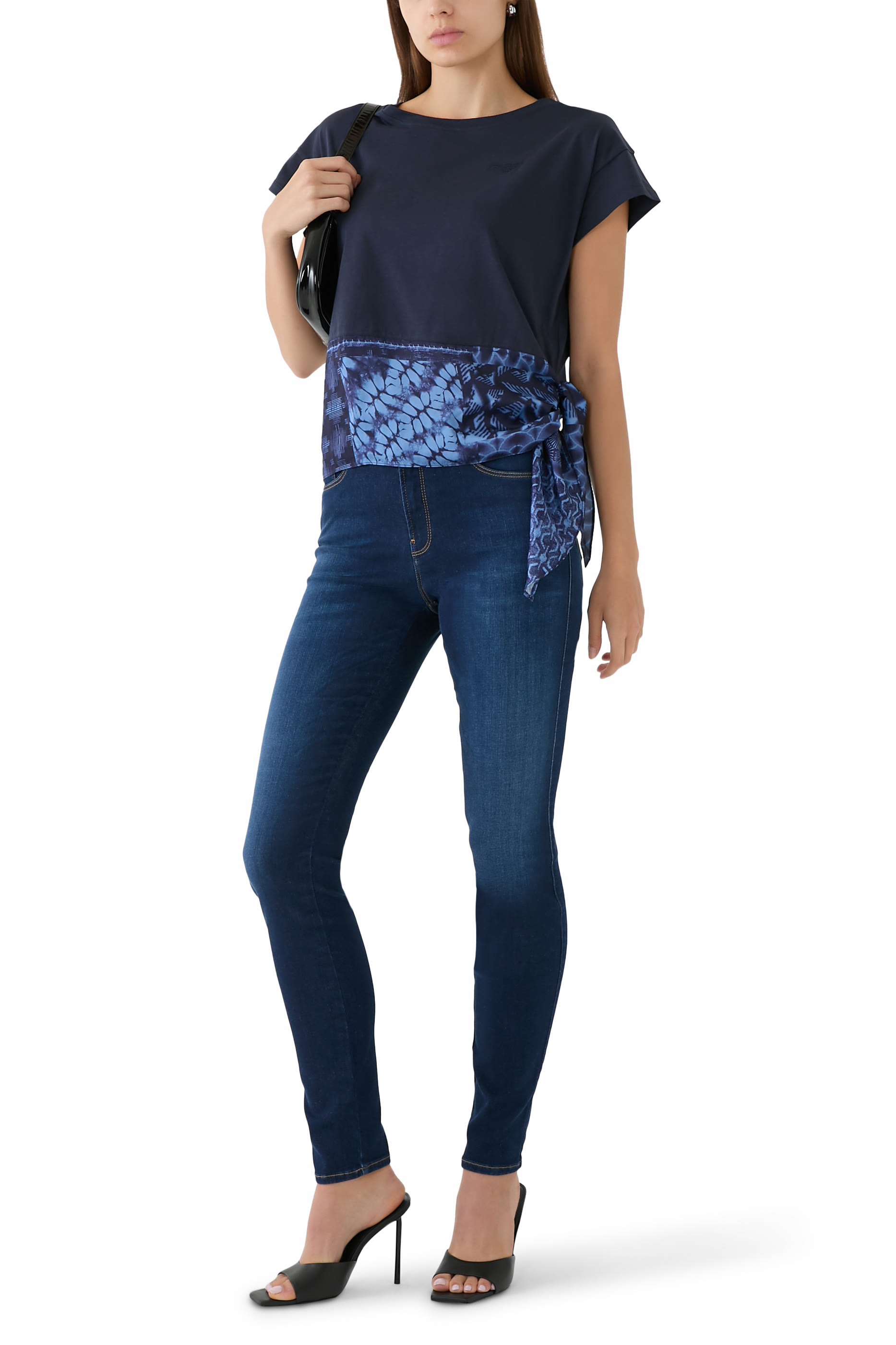 تيشيرت بحافة بتصميم وشاح قطن جيرسيه