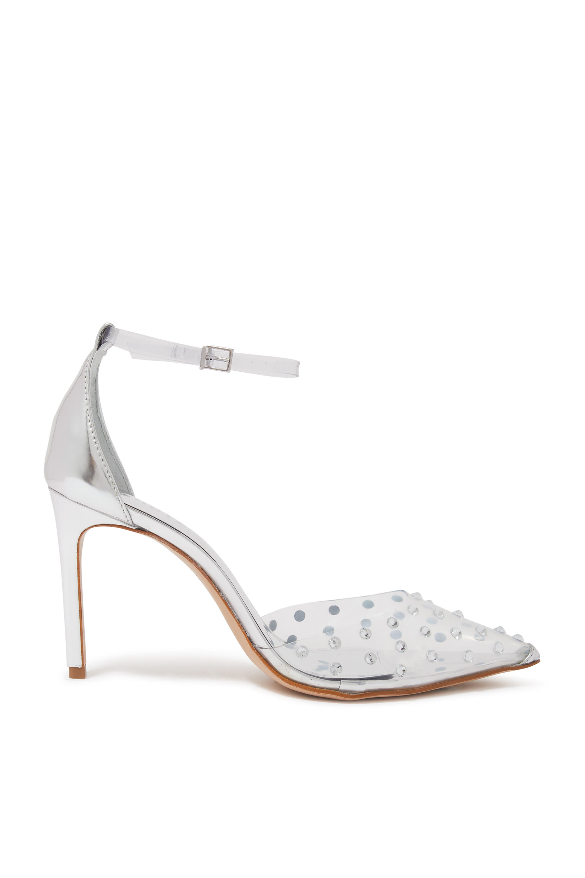 صندل مرصع شفاف بكعب عالي مقاس 110 مم