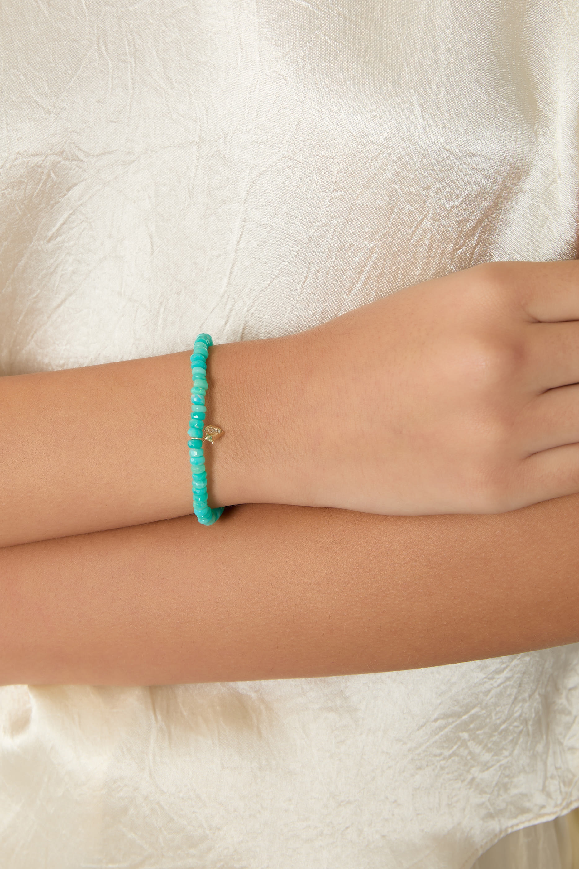 Starfish Clam Shell Charm Beaded Bracelet, 14k Yellow Gold & Diamonds, Ethiopian Opal