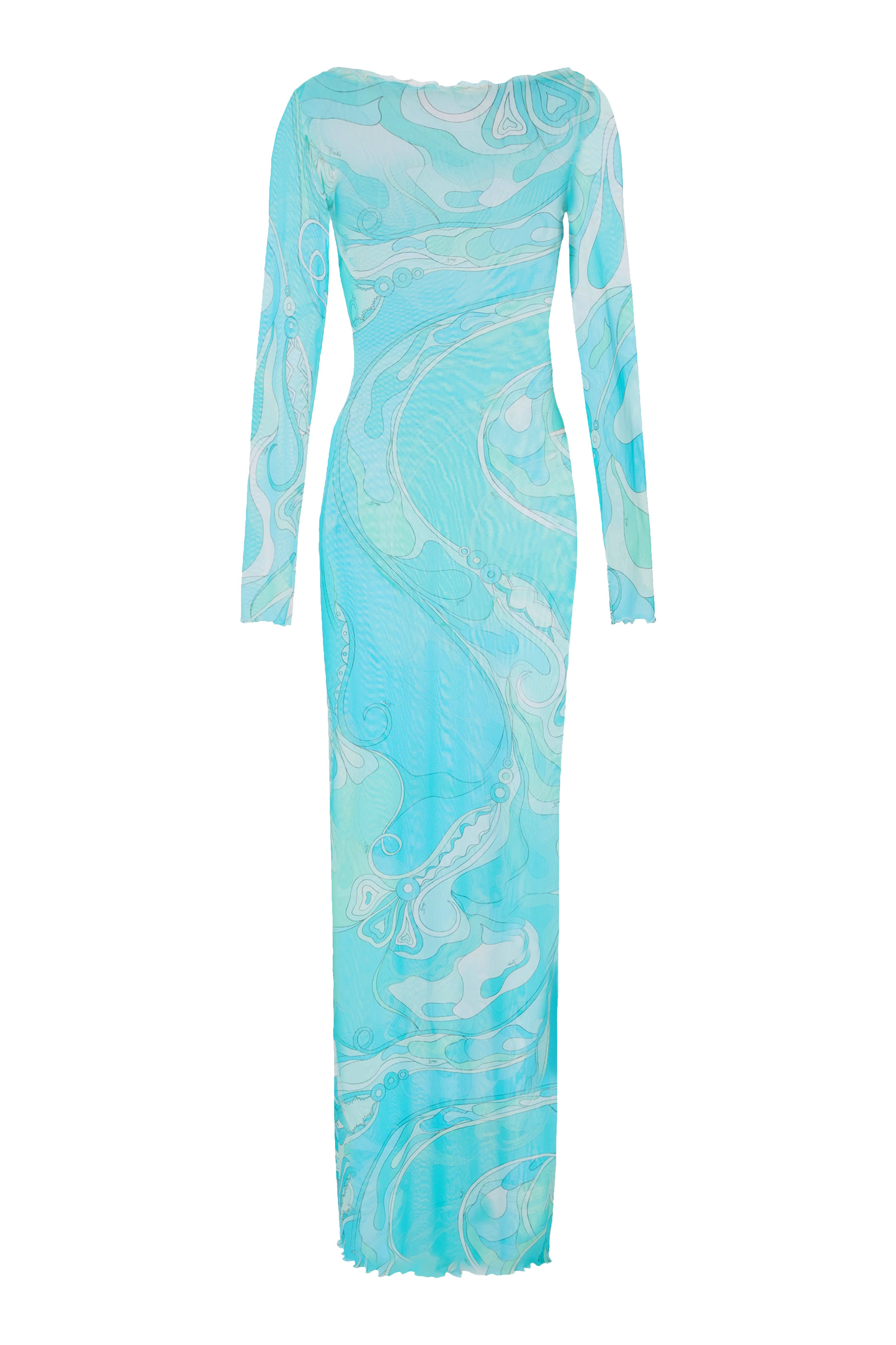 فستان أبيتو طويل شفاف بأكمام طويلة تول