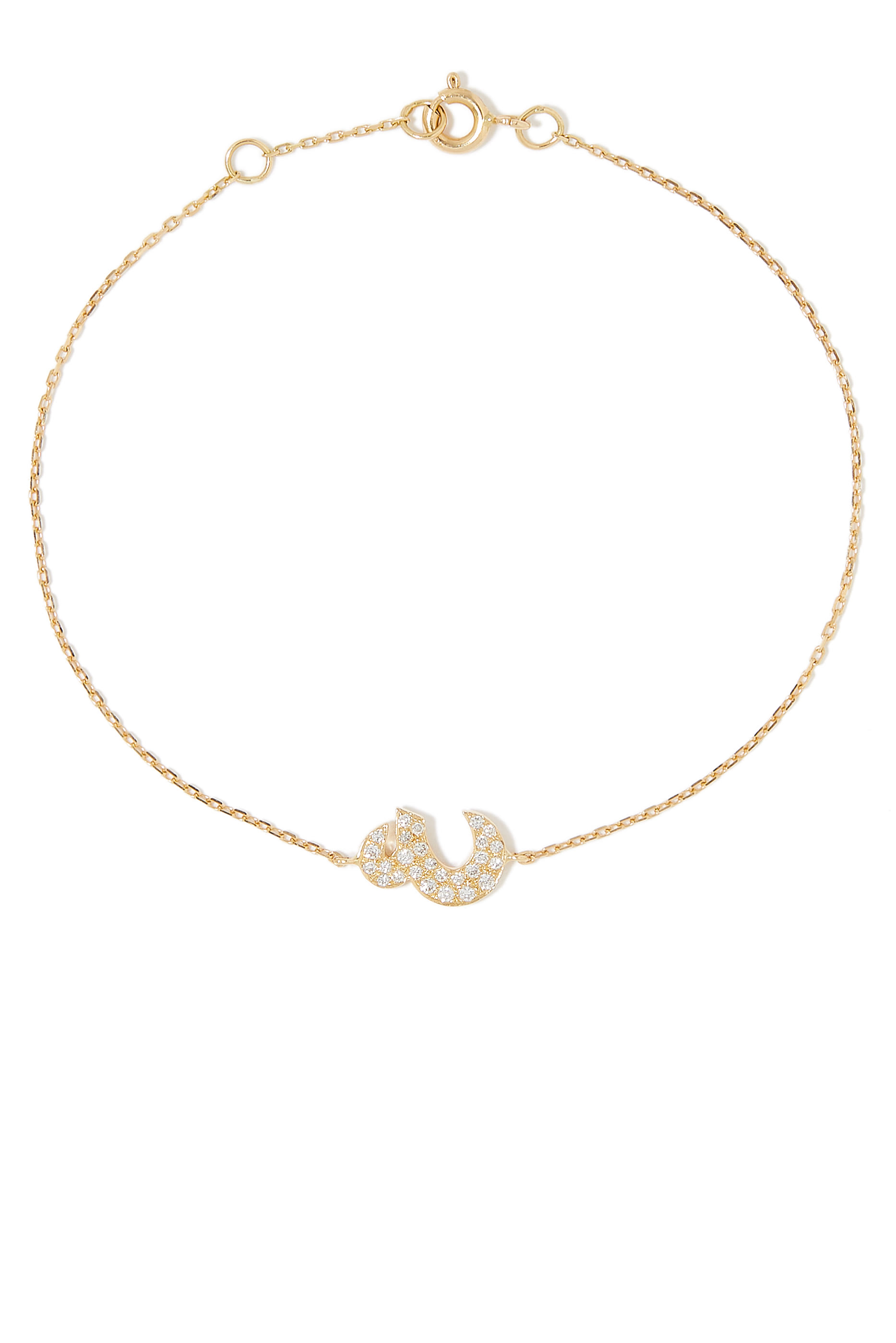 سوار أولا بحلية بتصميم حرف ع مقاس XS مرصع بالماس ذهب أصفر 18