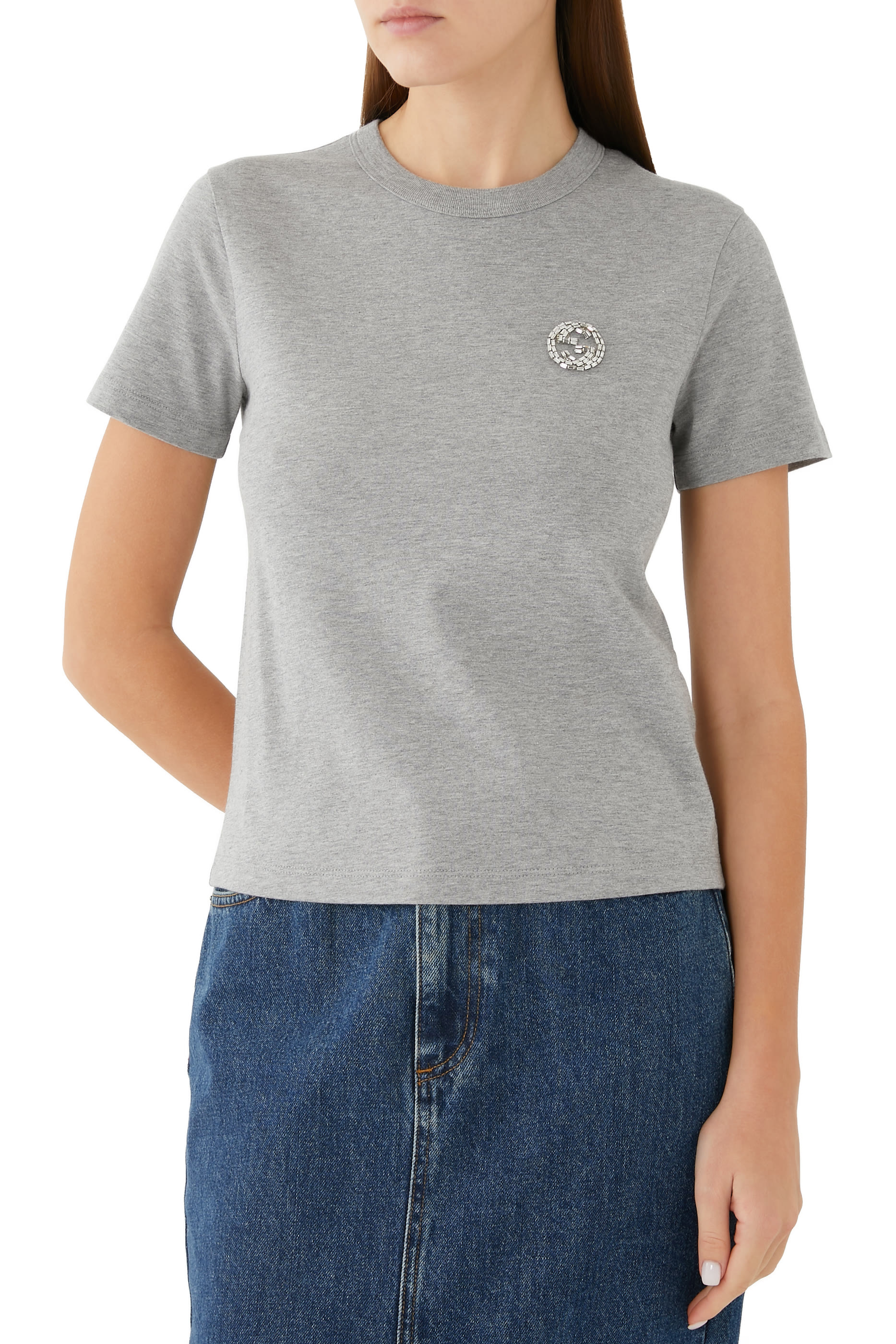 تيشيرت قطن بشعار الماركة المطر بالكريستال