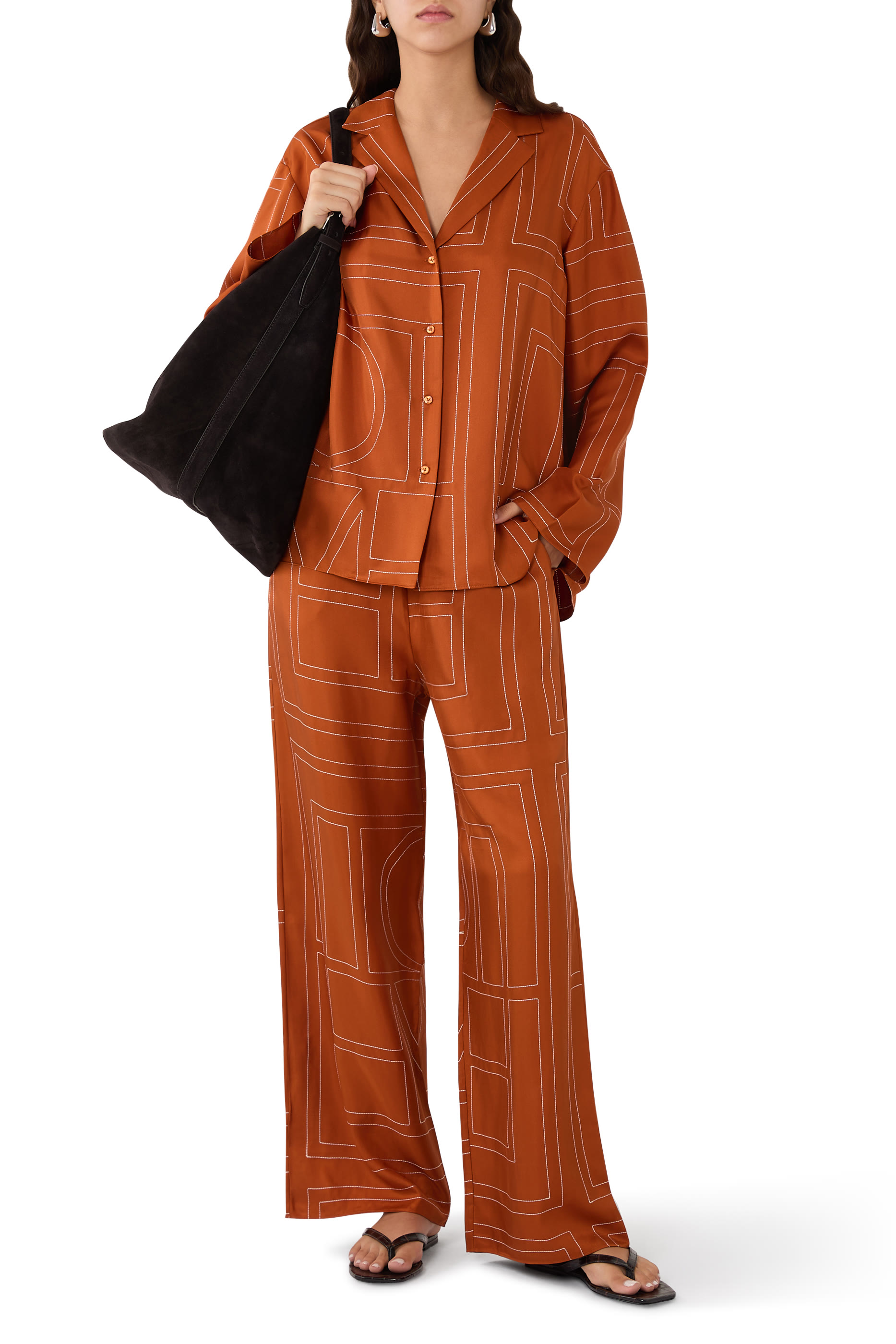 بنطال بيجامة بنقشة حروف شعار الماركة حرير