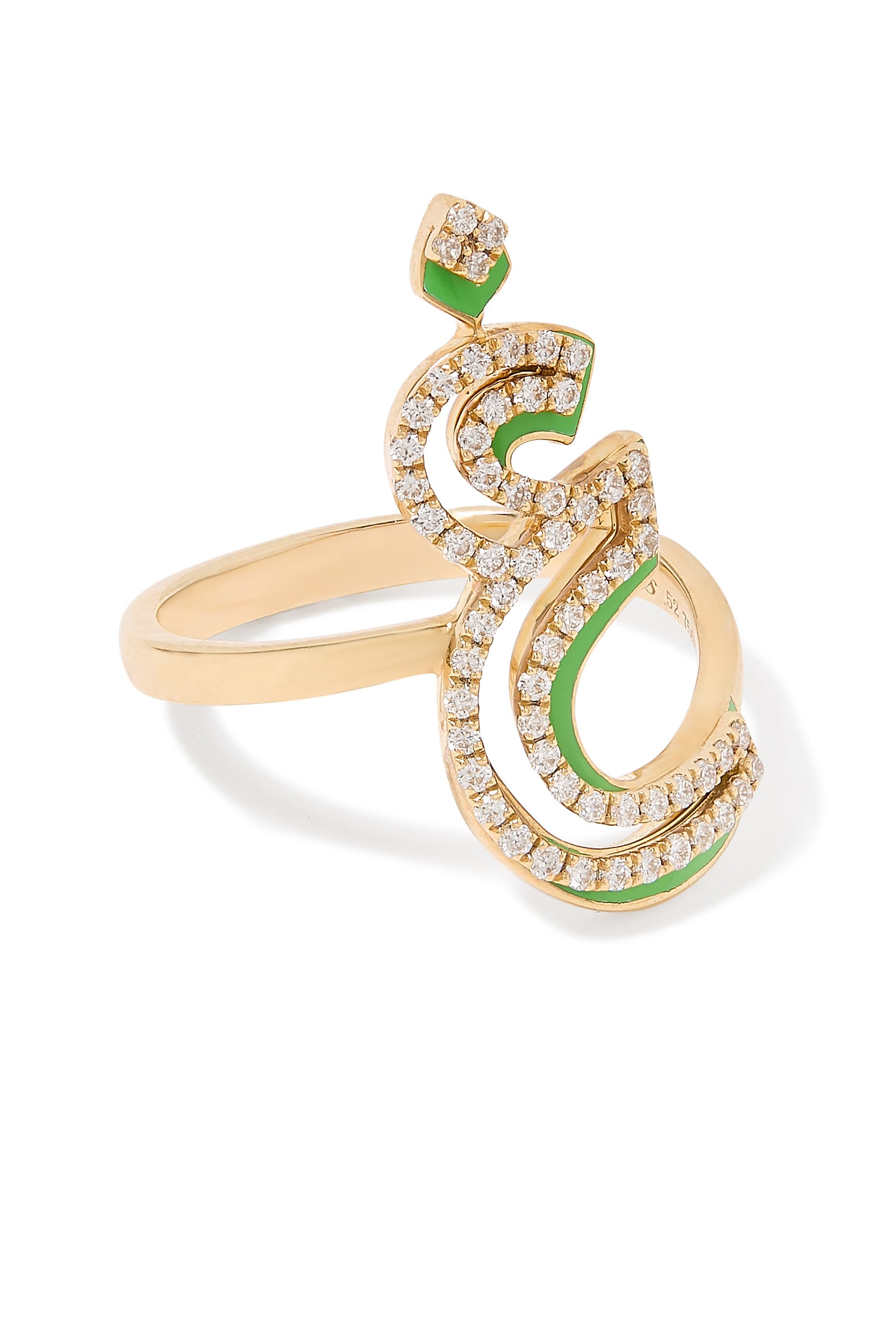 Arabic Letter Ring, 18k Yellow Gold & Enamel, Diamonds