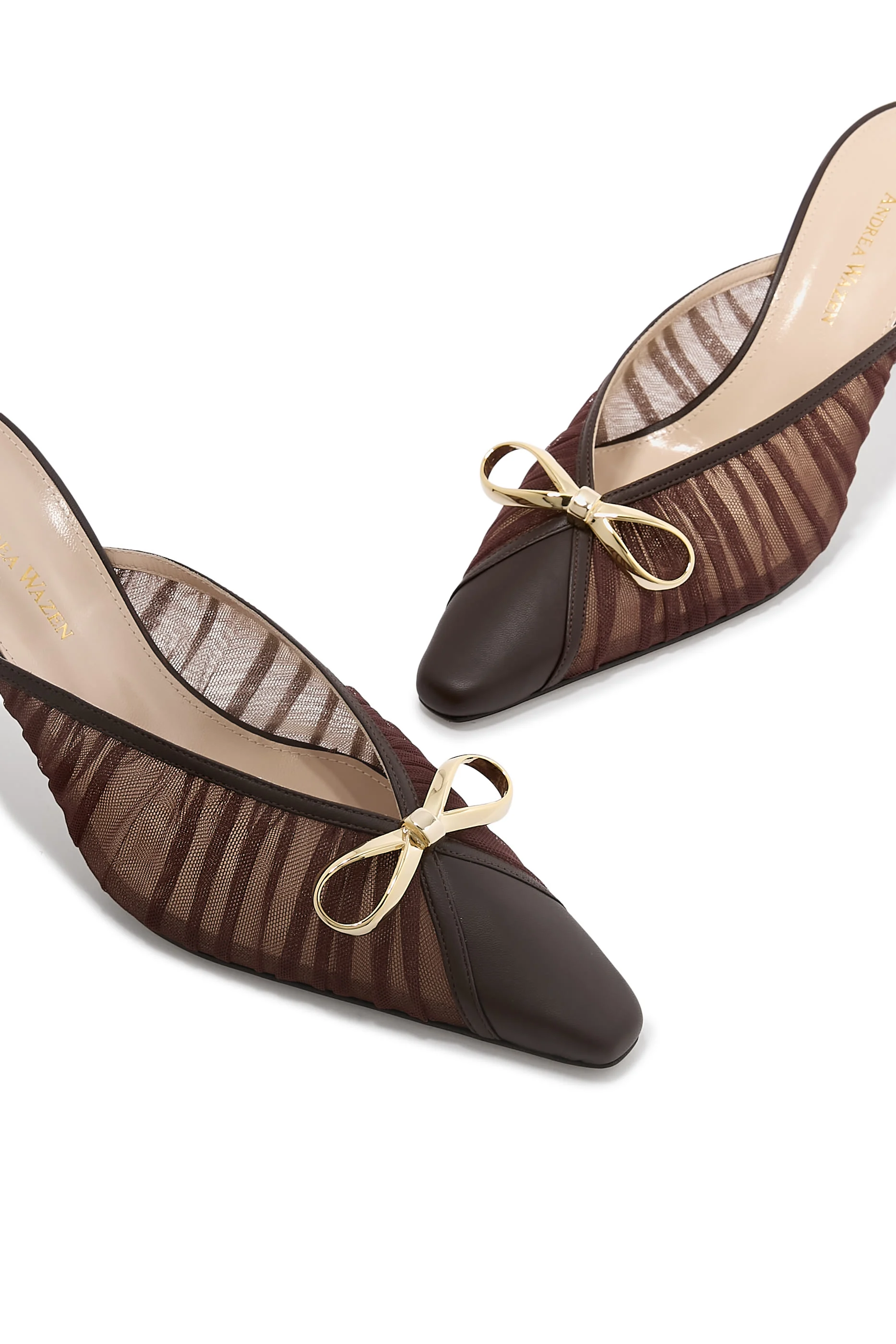 حذاء 75 مفتوح من الخلف بربطة فيونكة قماش شبكي