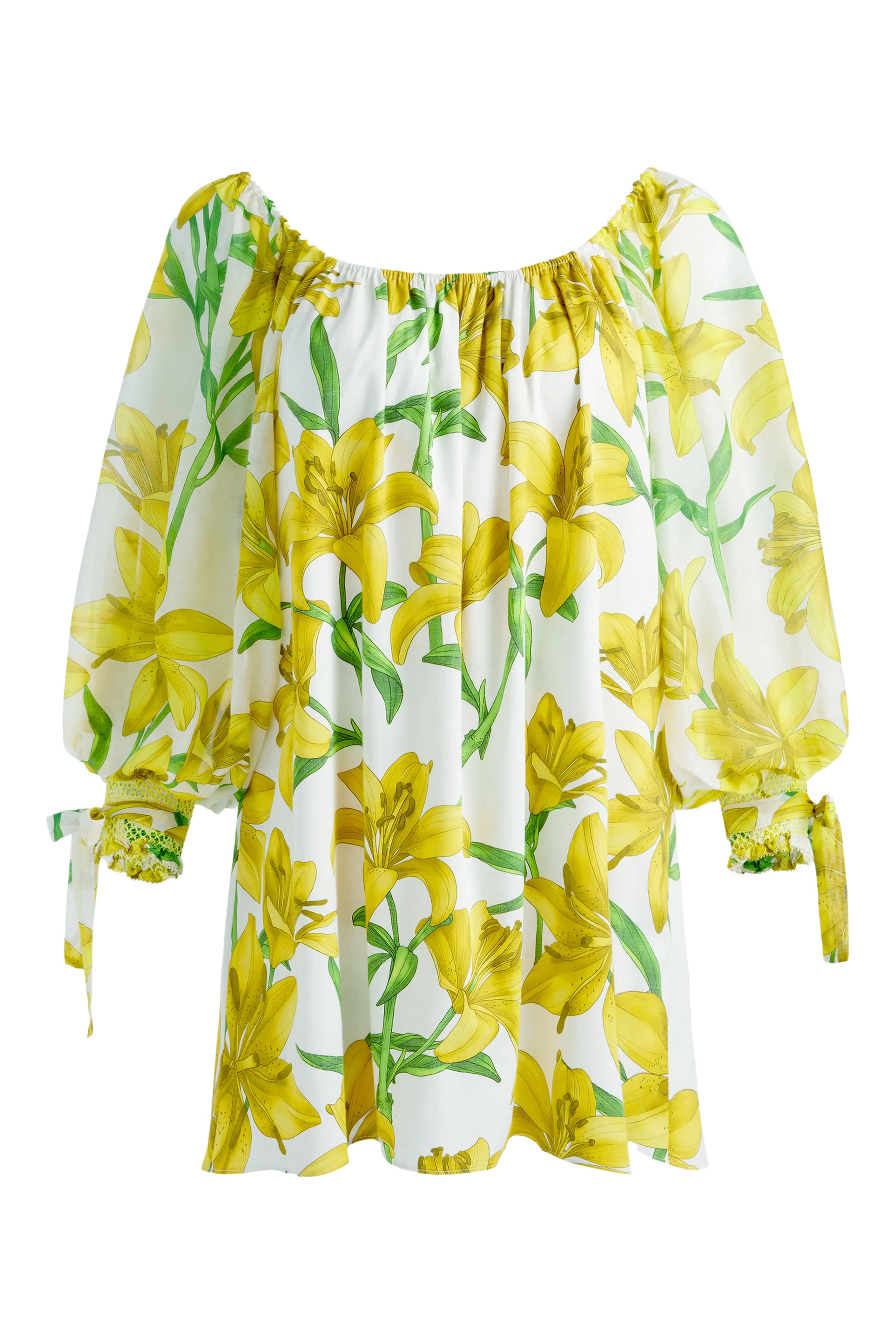 فستان ارتميس قصير بتصميم بلوزة بأكتاف مكشوفة وأكمام بربطات