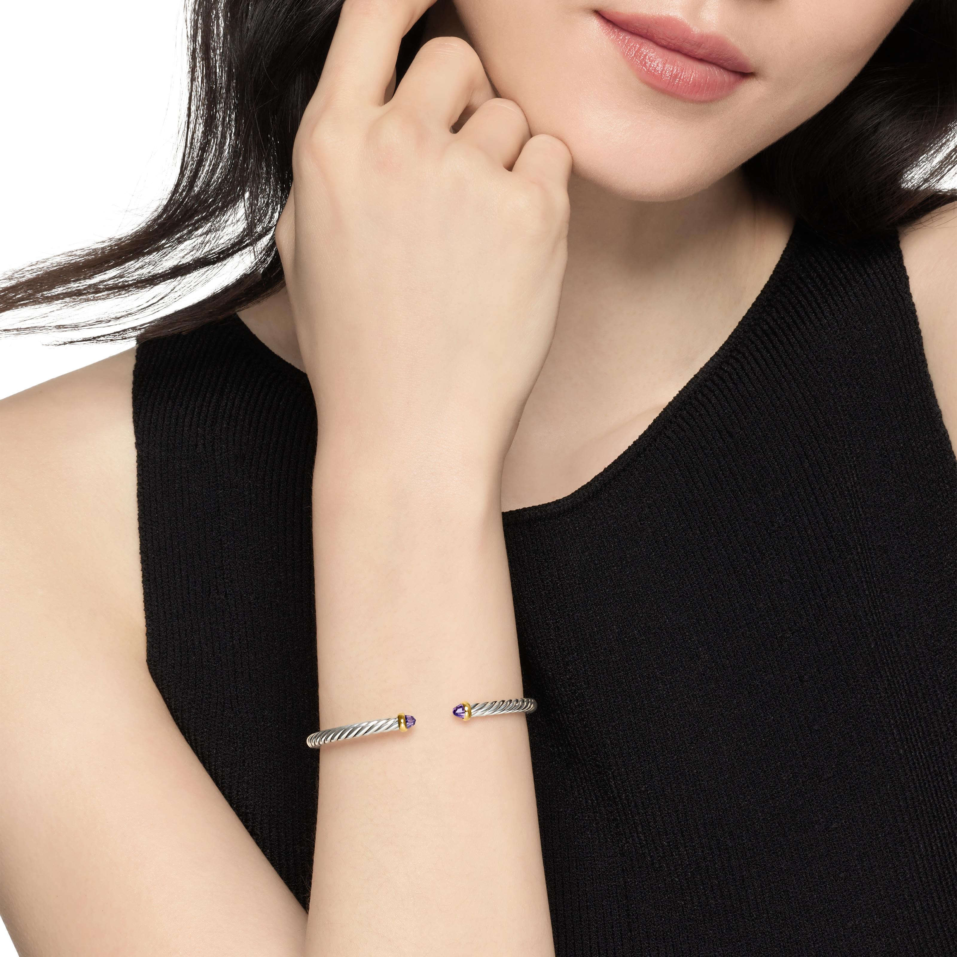 سوار كابل فلكس مرصع بالجمشت والماس ذهب أصفر عيار 18 وفصة إسترلينية