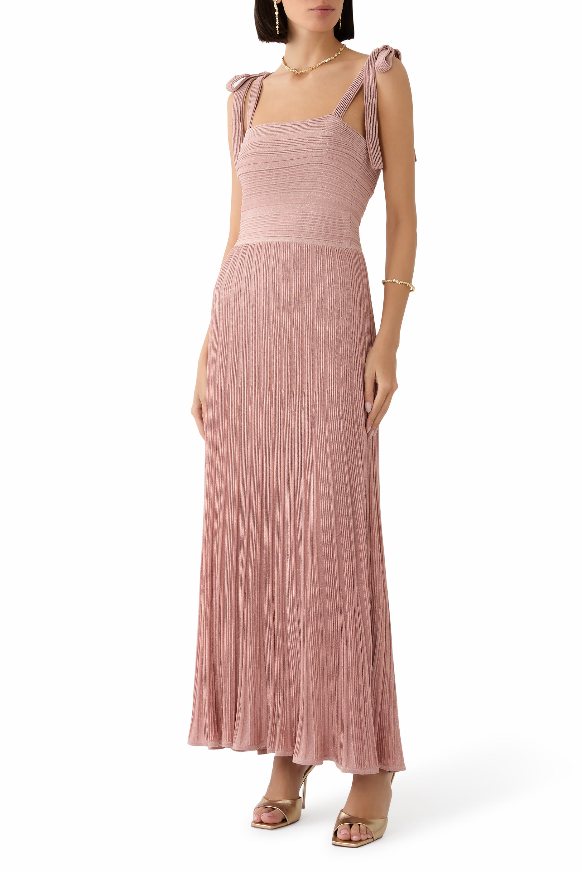 فستان لاكي طويل منسوج لامع