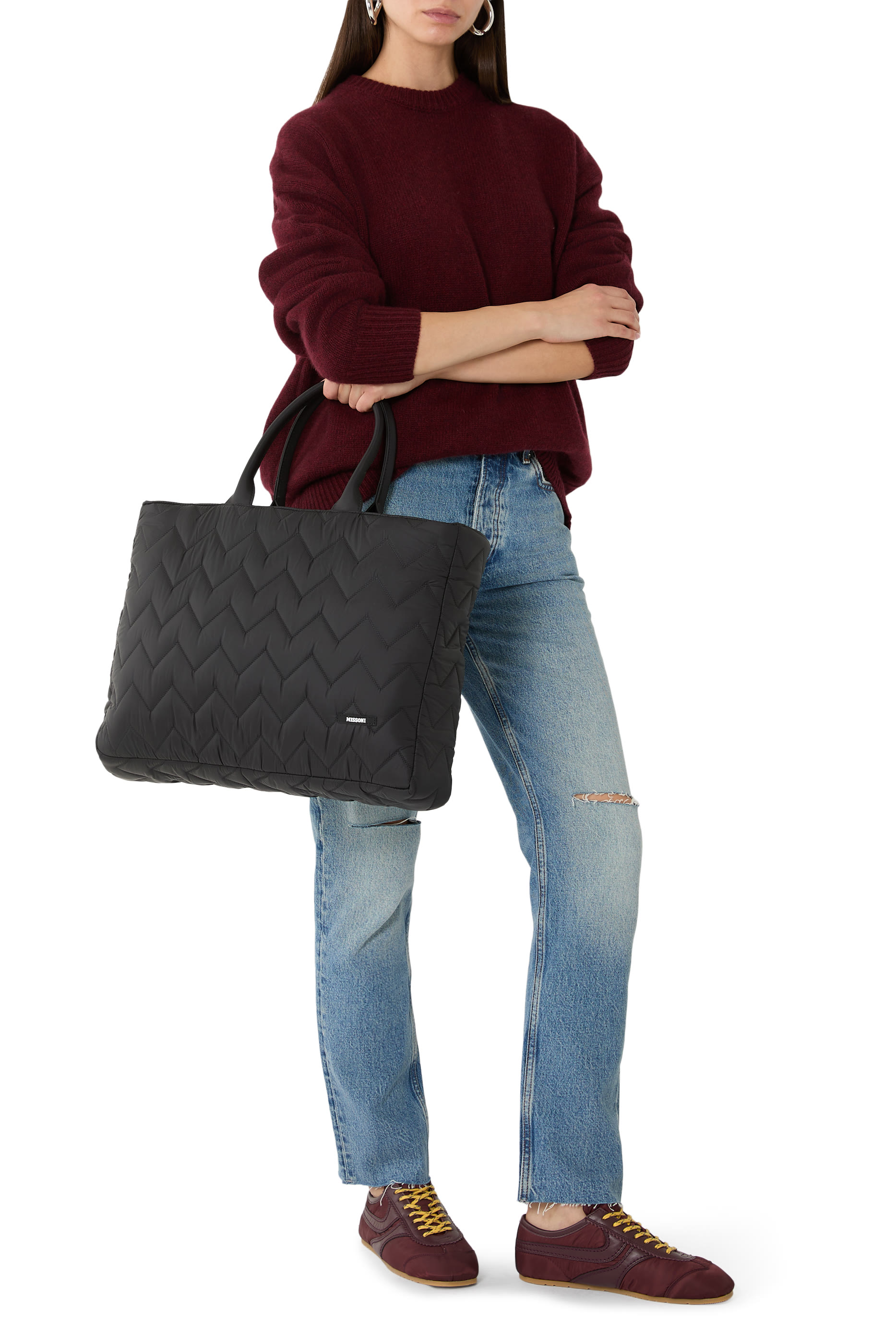 حقيبة مستلزمات أطفال بحياكة مبطنة بنقشة خطوط متعرجة شيفرون