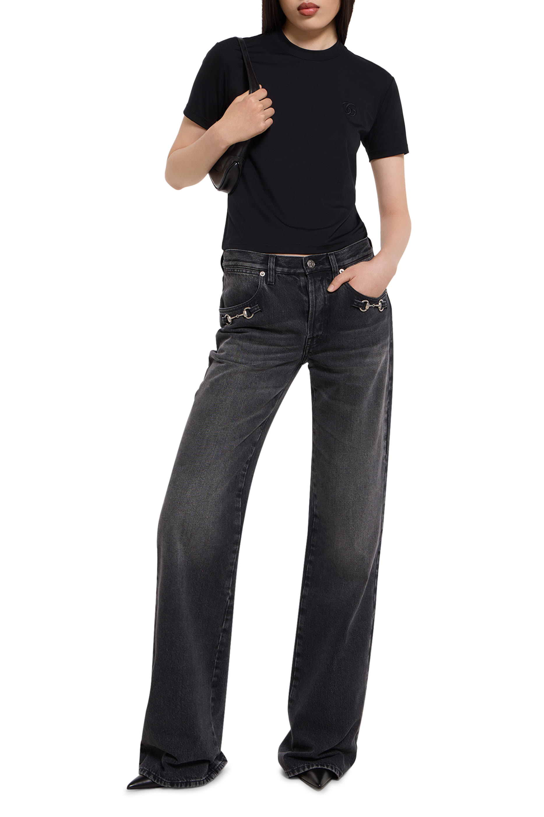 بنطال بحلية لجام الحصان قطن ودنيم