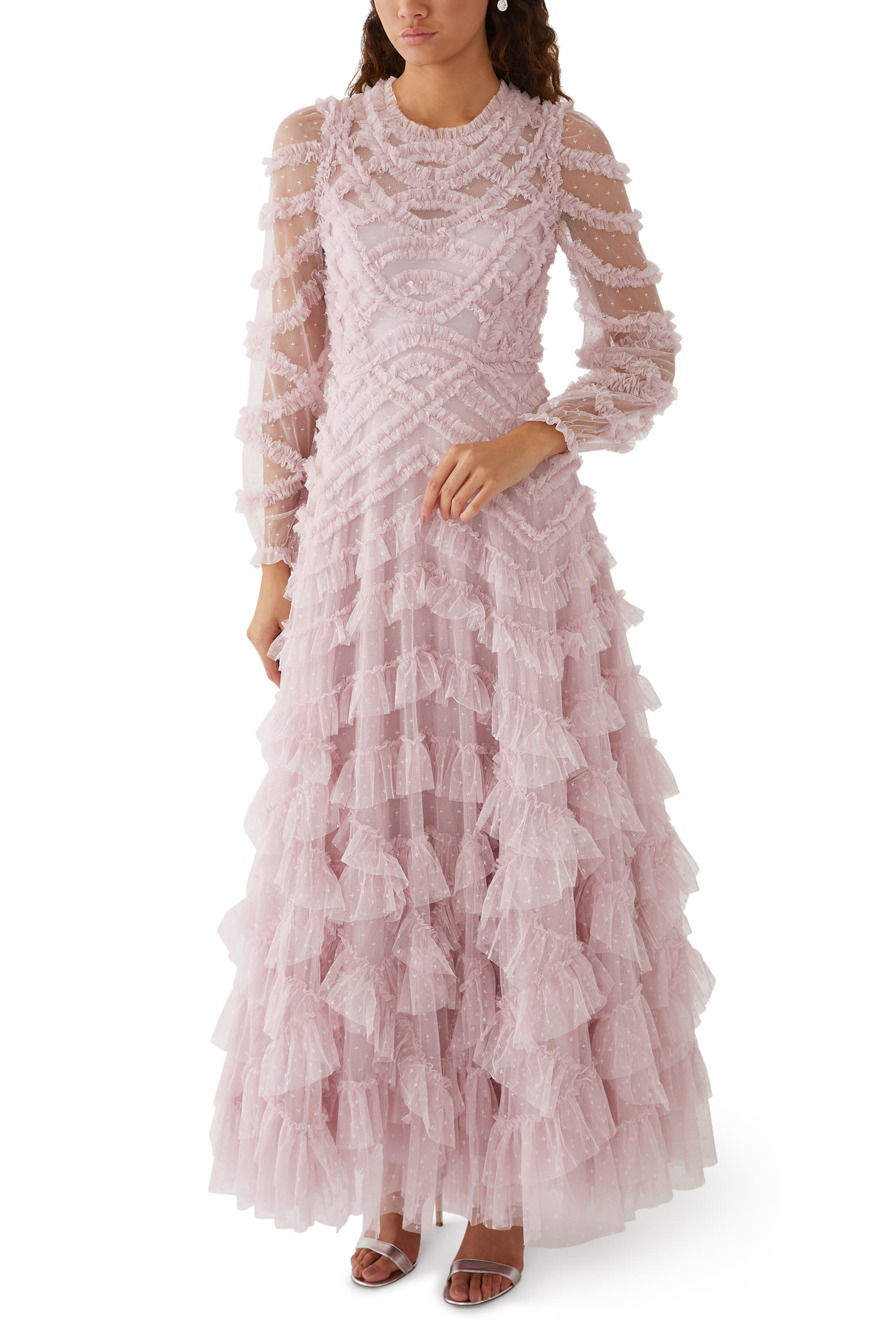 فستان سهرة لانا بياقة مستديرة