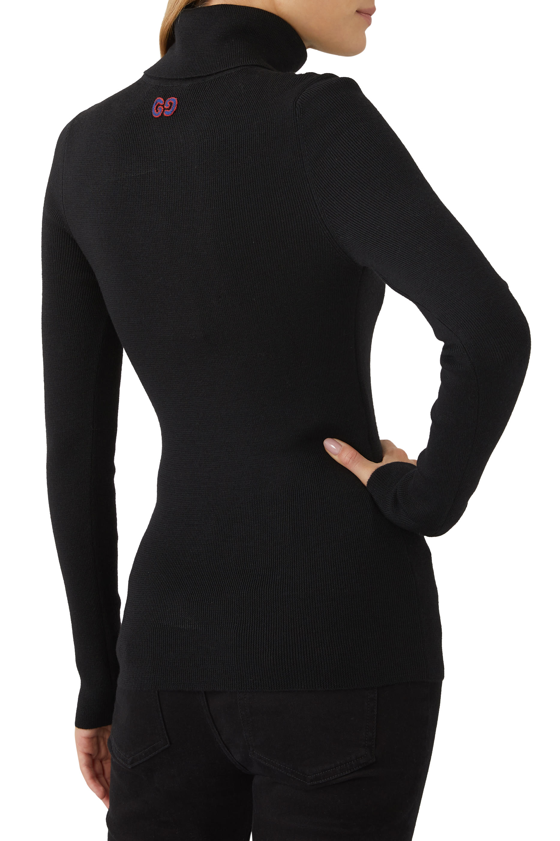 كنزة نسيج صوف مضلع رفيع