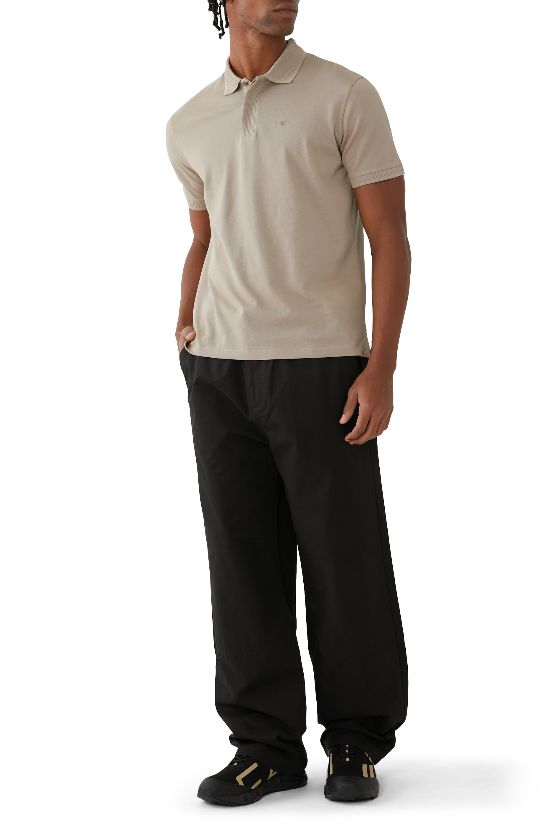 قميص بولو مضلع بشعار الماركة صغير