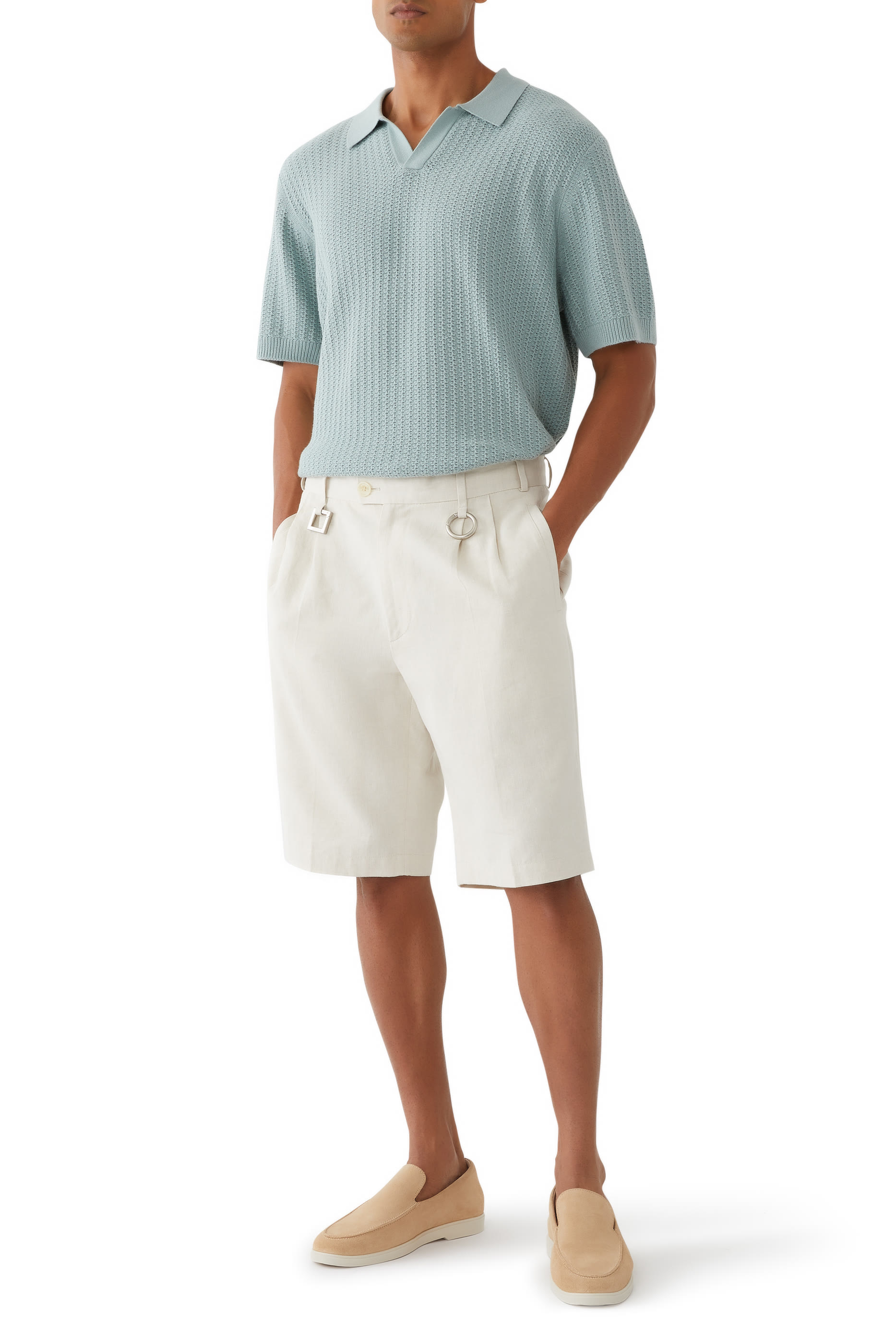 قميص بولو بياقة جوني وملمس مضلع