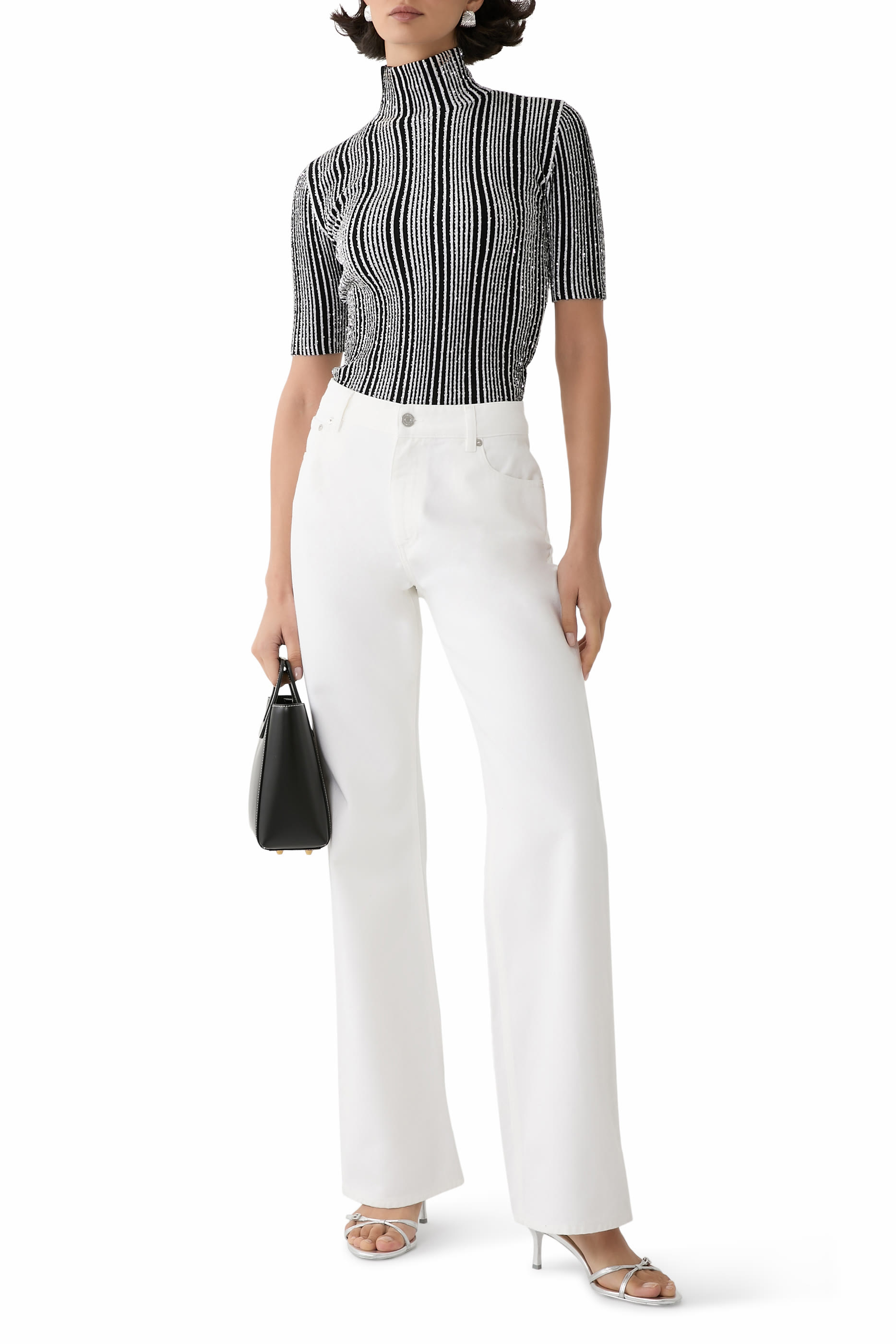 بلوزة منسوجة مطرزة بترتر جزئيا