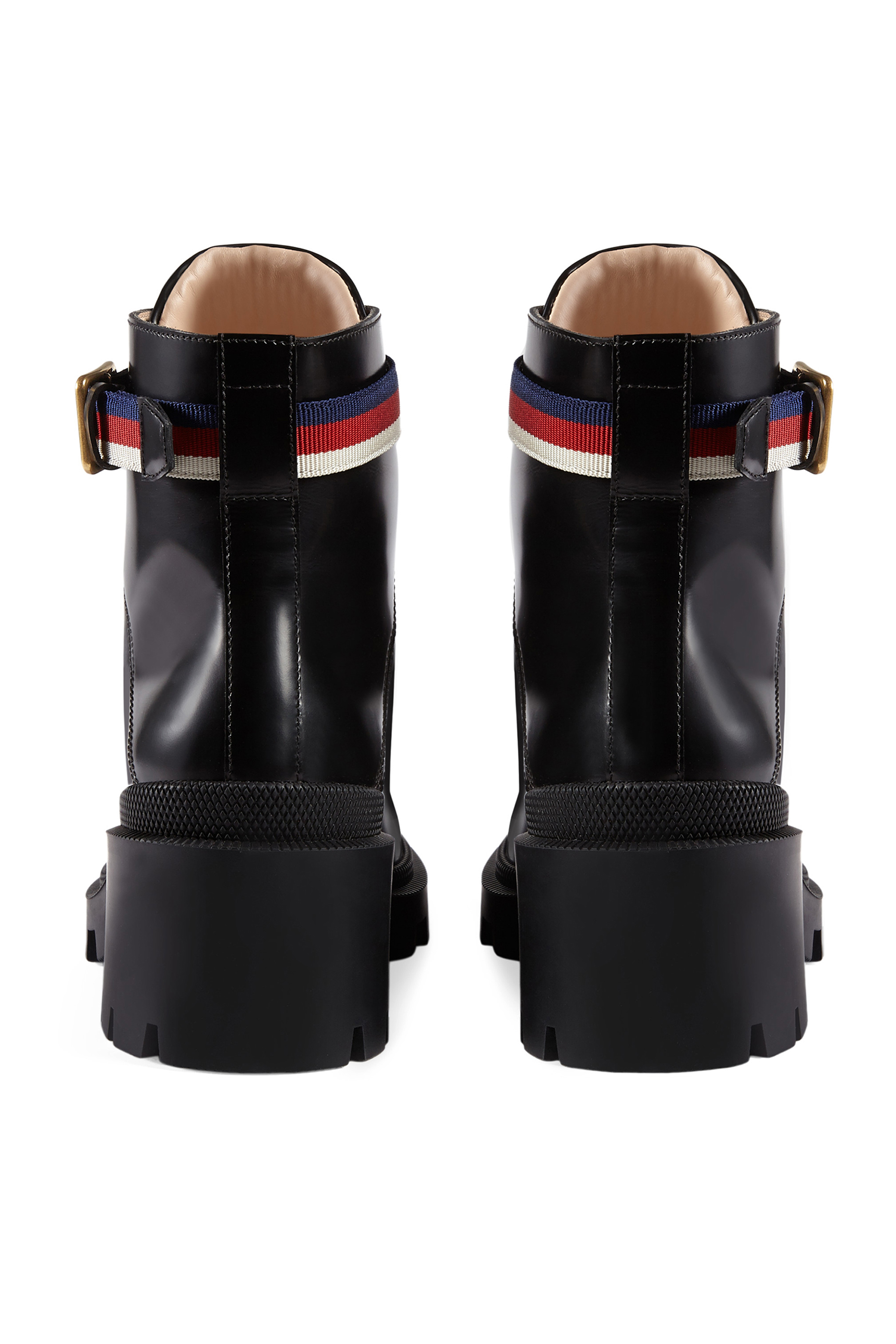 حذاء بوت بطول الكاحل جلد مزين بشريط ويب سيلفي